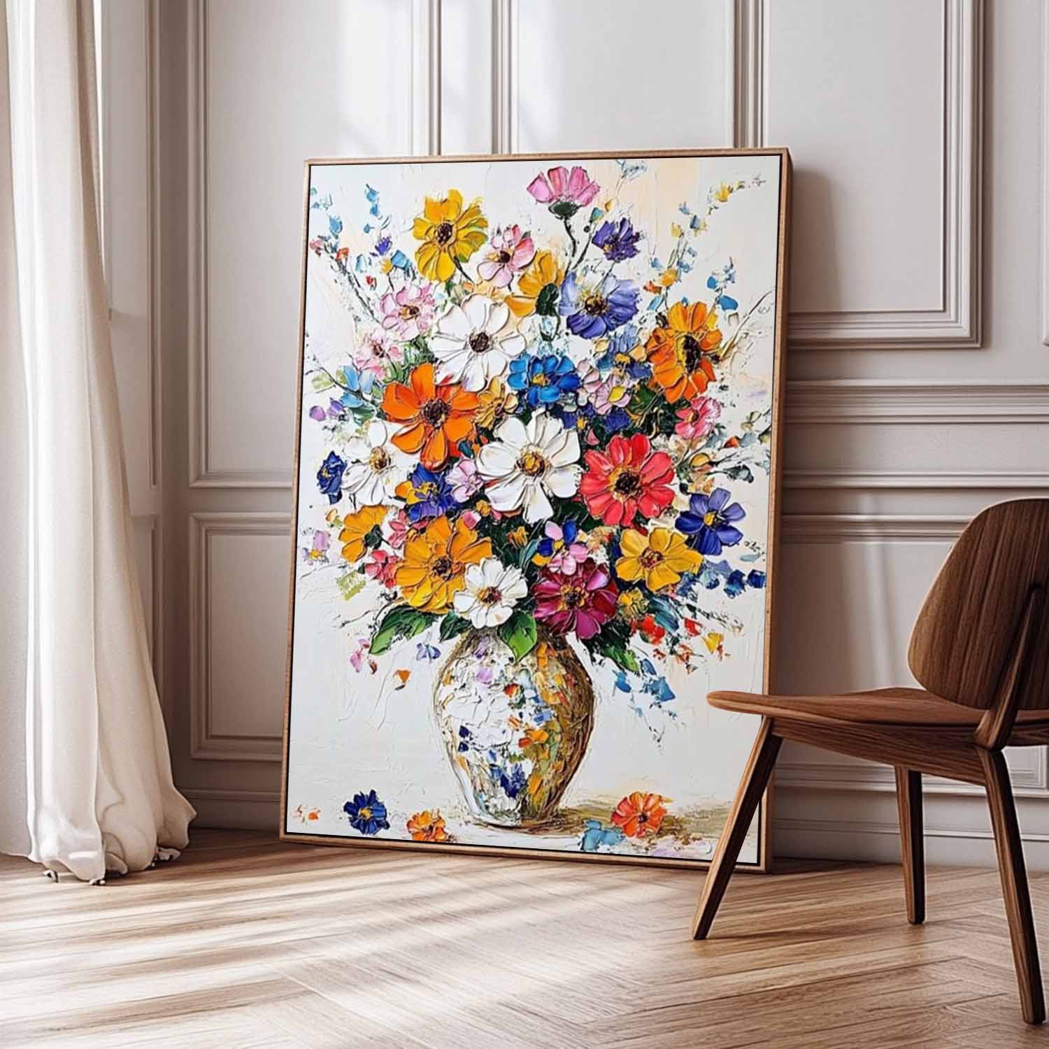 Original Floral Painting Colorful Flowers Acrylic Painting Canvas Large Textured Vase Art For Living Room