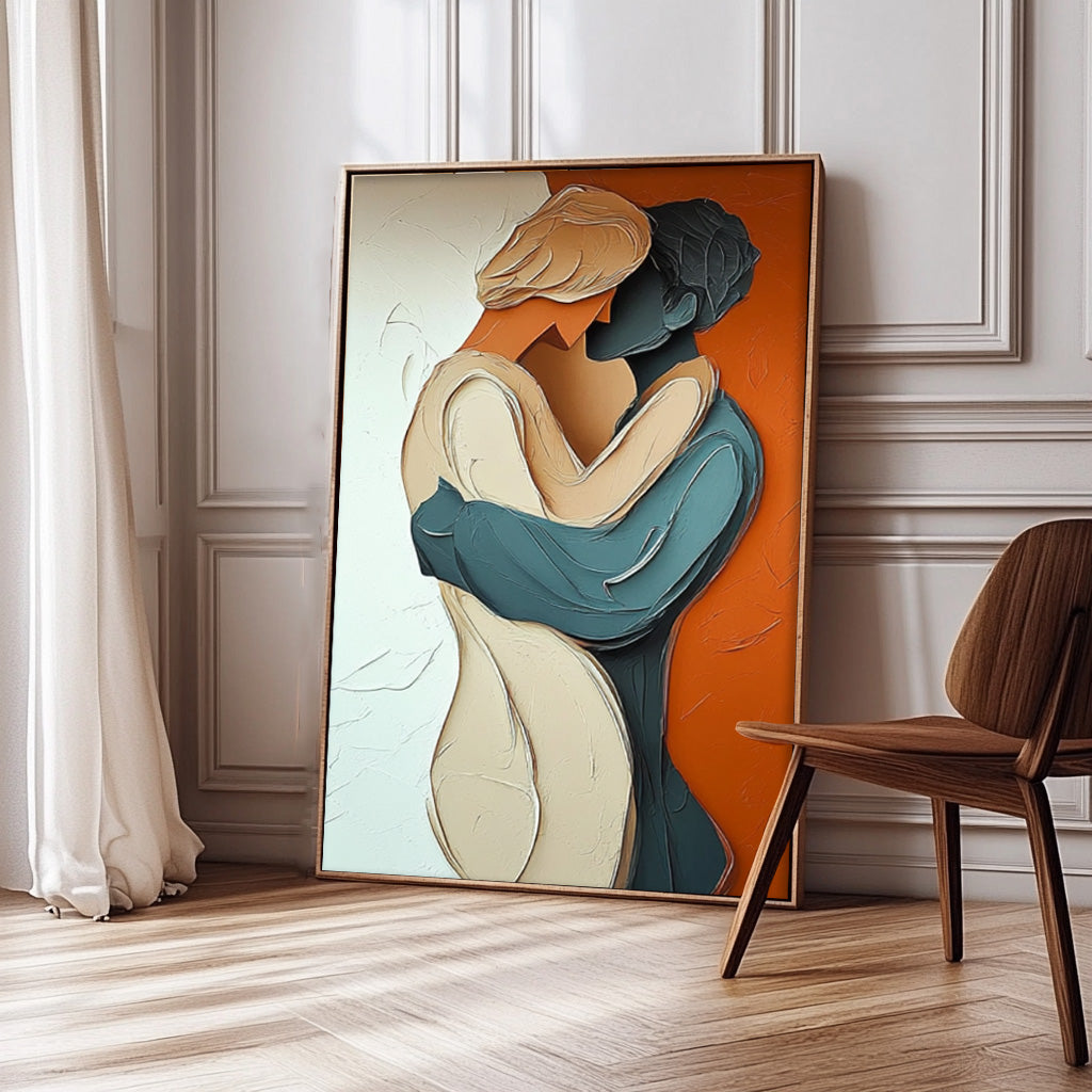 Large Texture Lovers Kiss Abstract Wall Art Portrait Artwork Original Figure Acrylic Painting Home Decor