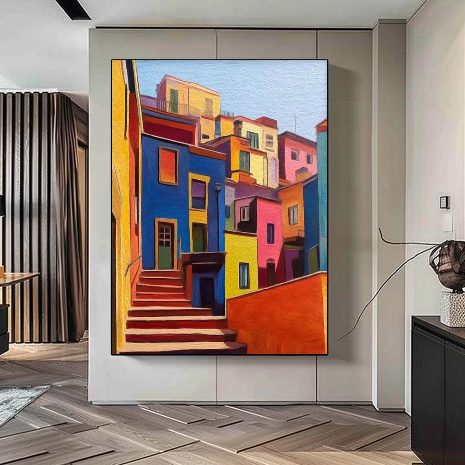 Large Realism Acrylic painting Original Architecture Wall Art Modern Colorful House Oil Painting Home Decor