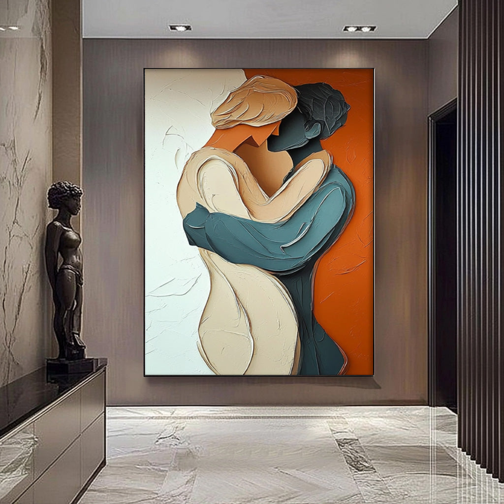 Large Texture Lovers Kiss Abstract Wall Art Portrait Artwork Original Figure Acrylic Painting Home Decor