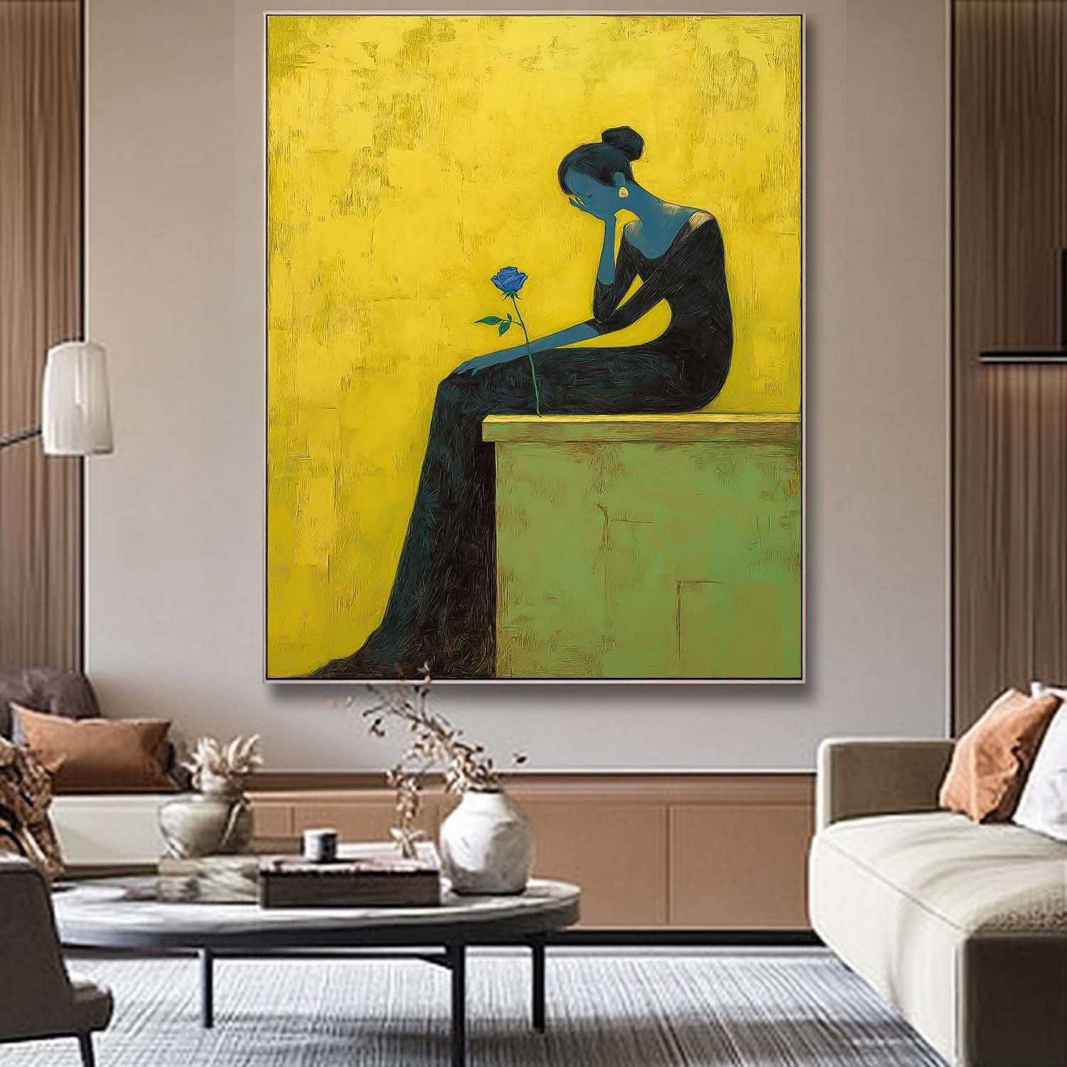 Modern Abstract Elegant Lady Silhouette Oil Painting Fine Artwork Minimalist Figurative Wall Art
