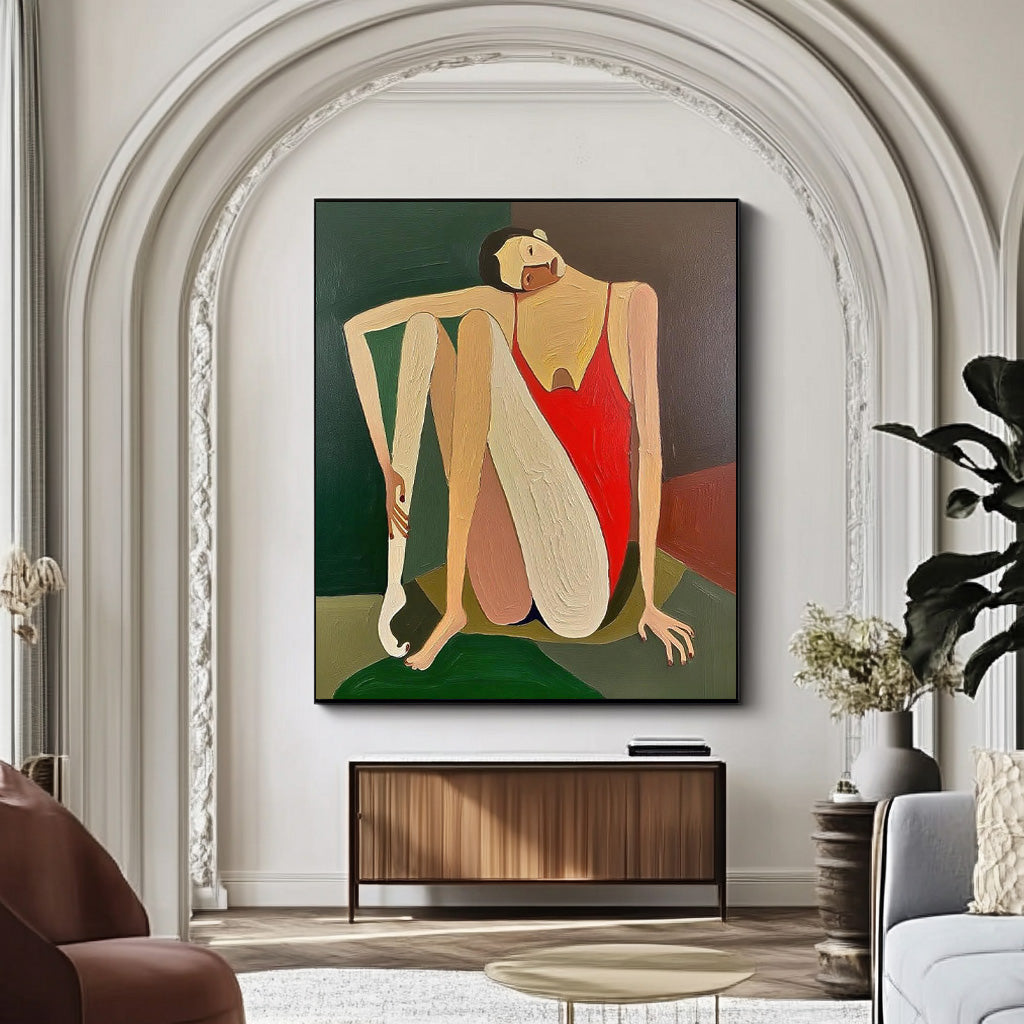 Textured Dancing Girl Painting Canvas Original Large Abstract Elegant Women Figure Wall Art For Living Room
