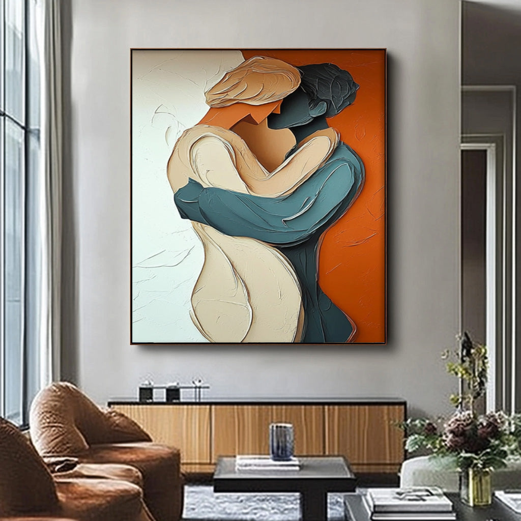 Large Texture Lovers Kiss Abstract Wall Art Portrait Artwork Original Figure Acrylic Painting Home Decor