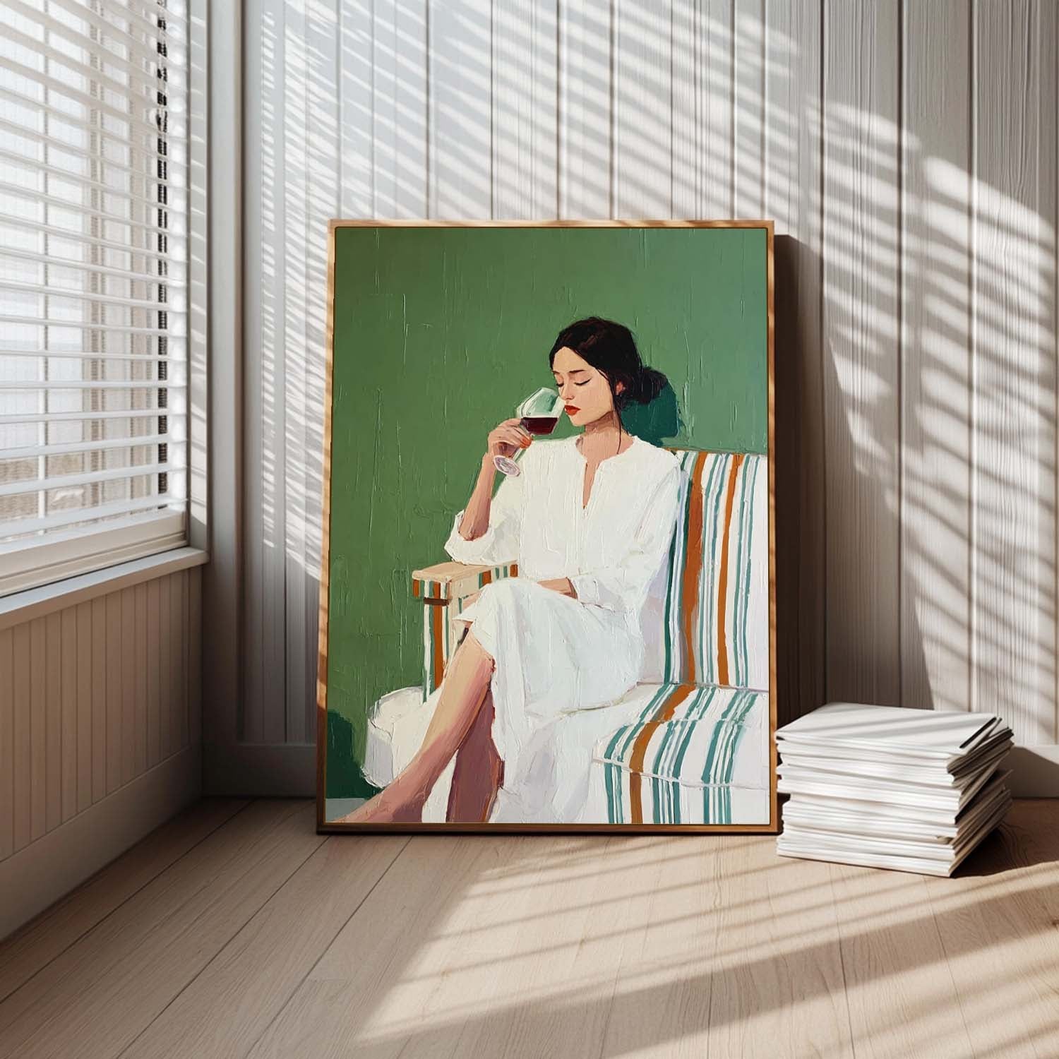 Original Elegant Woman Wall Art Abstract Lady Wearing A Bathrobe Oil Painting Canvas Figure Artwork Framed