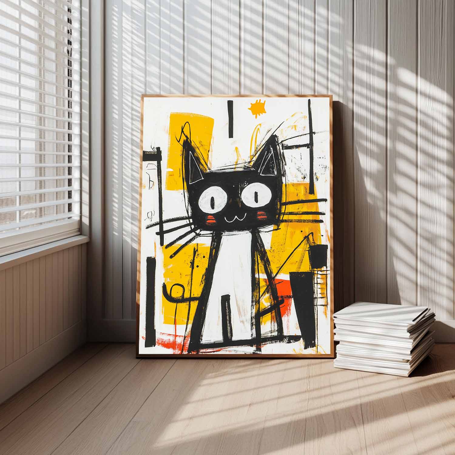 Modern Cute Kitten Texture Animal Oil Painting Graffiti Line Oil Painting Abstract Wall Art Decor