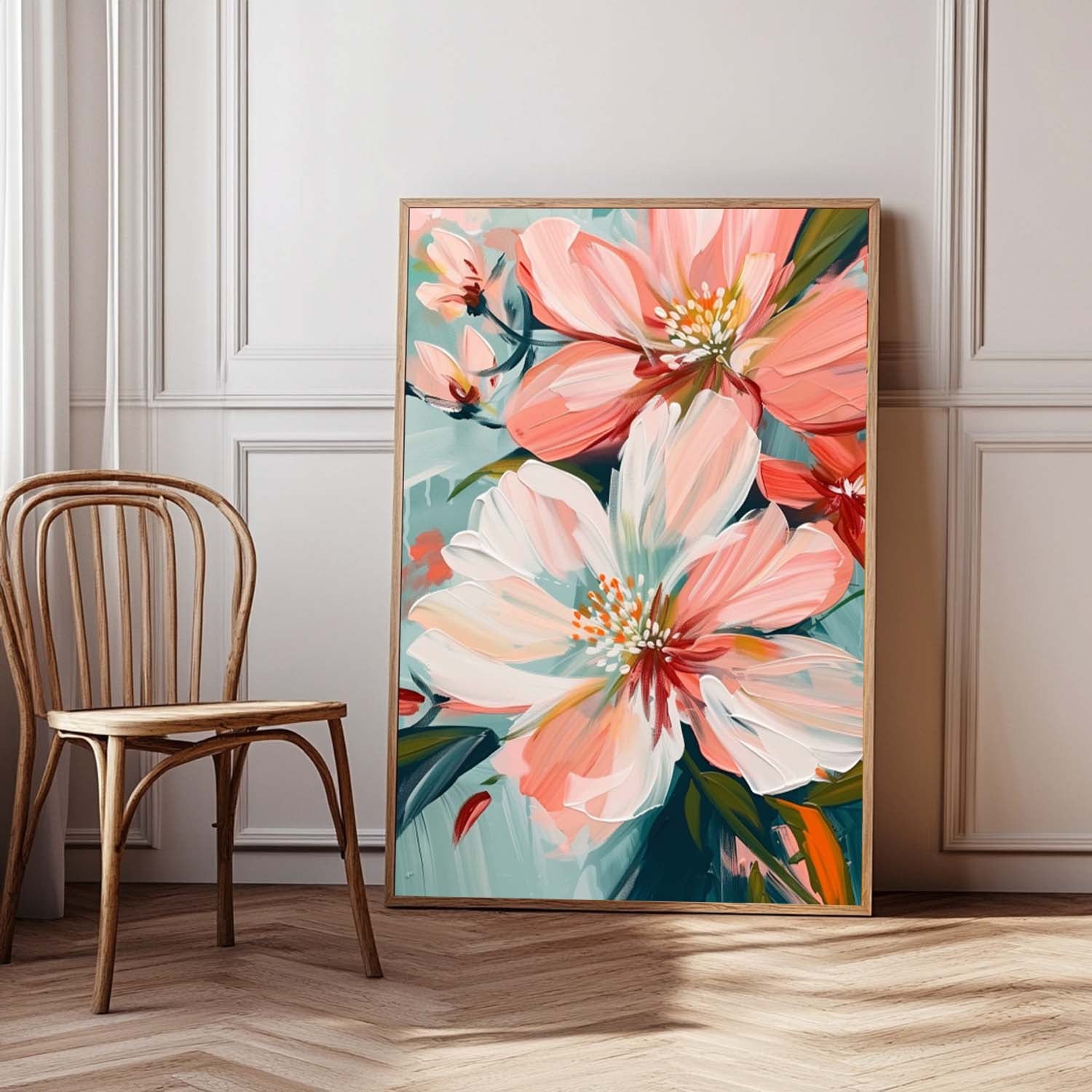 Large Textured Floral Art Original Abstract Peach Blossom Painting Flowers Acrylic Painting Canvas Framed