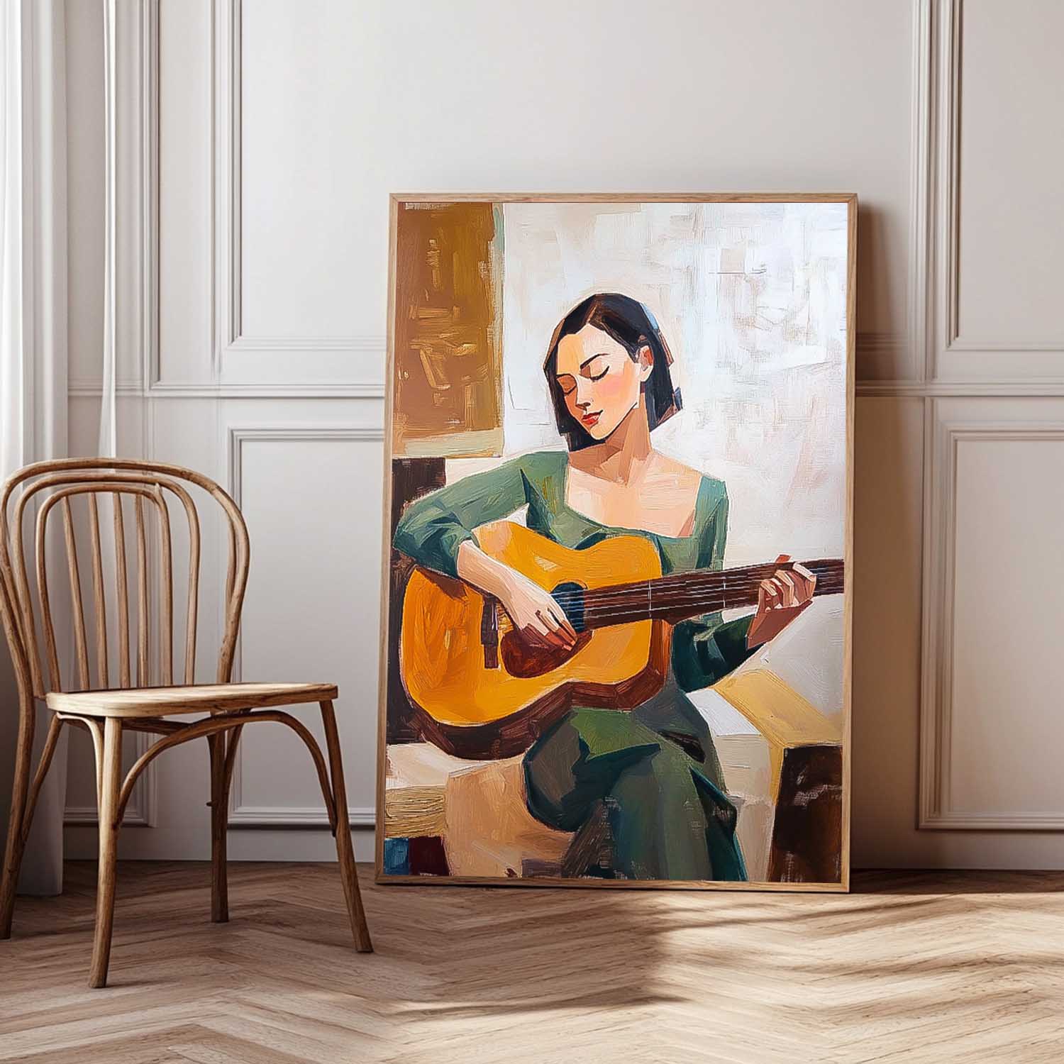 Original Texture Girl Playing Guitar Wall Art Portrait Modern Artwork Abstract Woman Oil Painting On Canvas