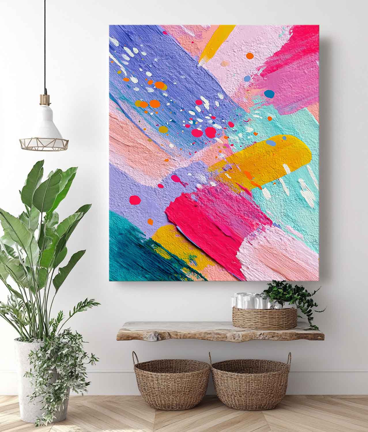 Colorful Abstract Painting Modern Wall Art Decor Textured Brushstrokes Handmade Canvas For Living Room