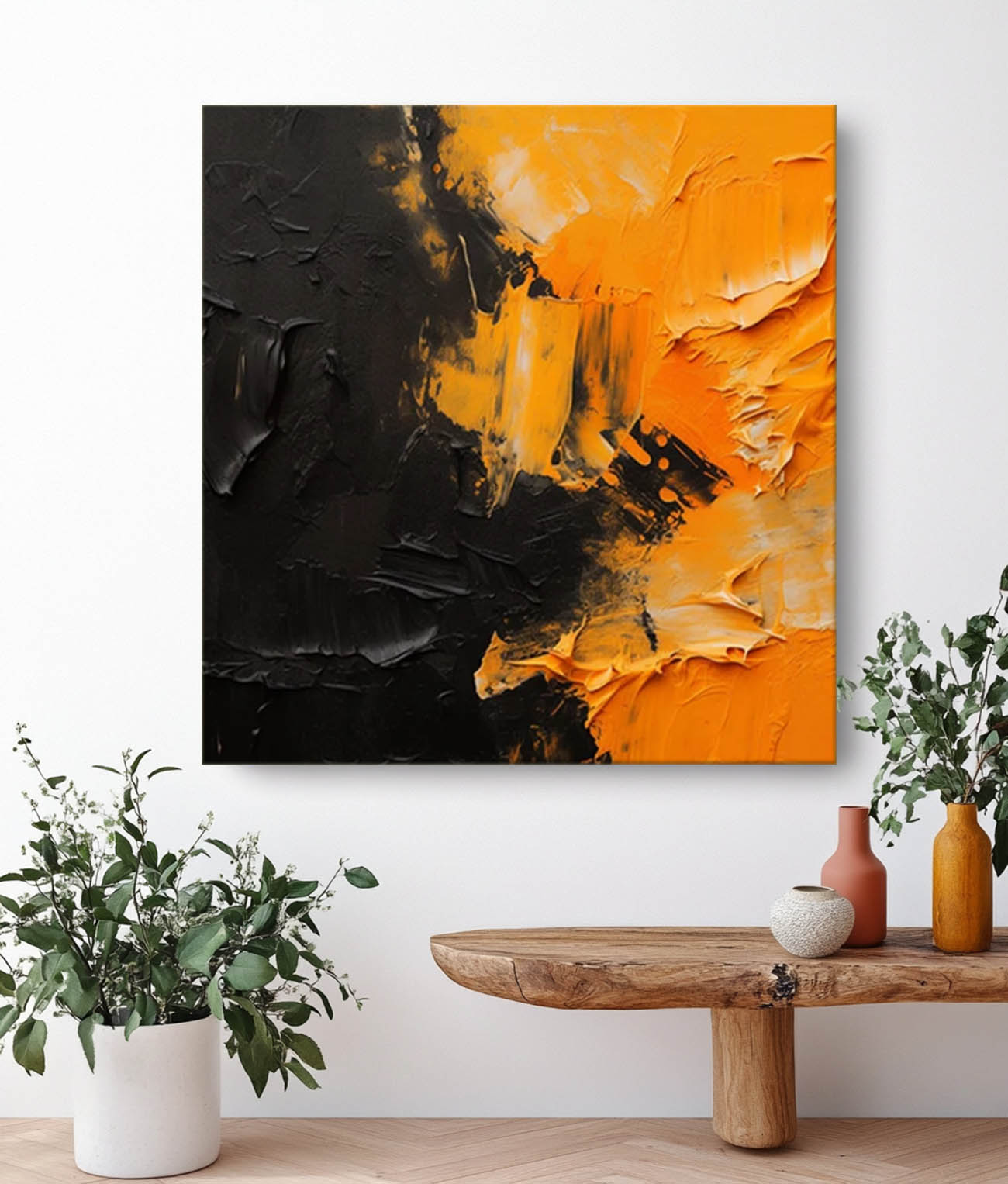 Yellow And Black Large Texture Abstract Wall Art Contemporary Abstract Oil Painting Canvas Framed Home Decor