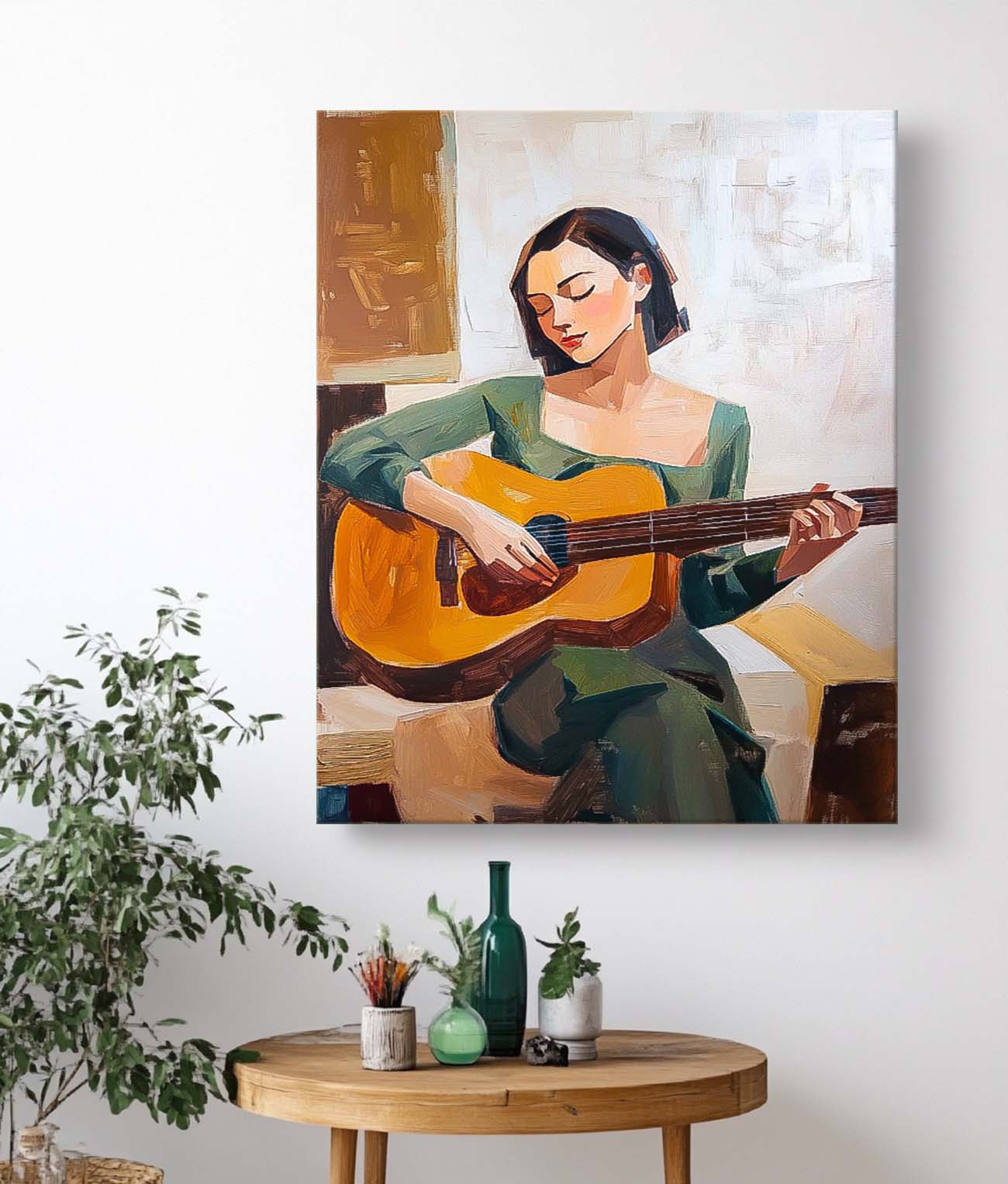 Original Texture Girl Playing Guitar Wall Art Portrait Modern Artwork Abstract Woman Oil Painting On Canvas
