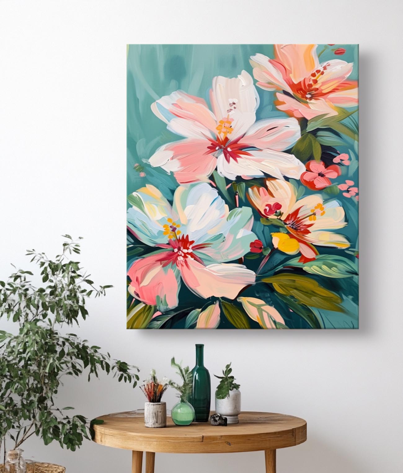 Flowers Acrylic Painting Canvas Large Textured Floral Art Original Abstract Blossom Painting Framed