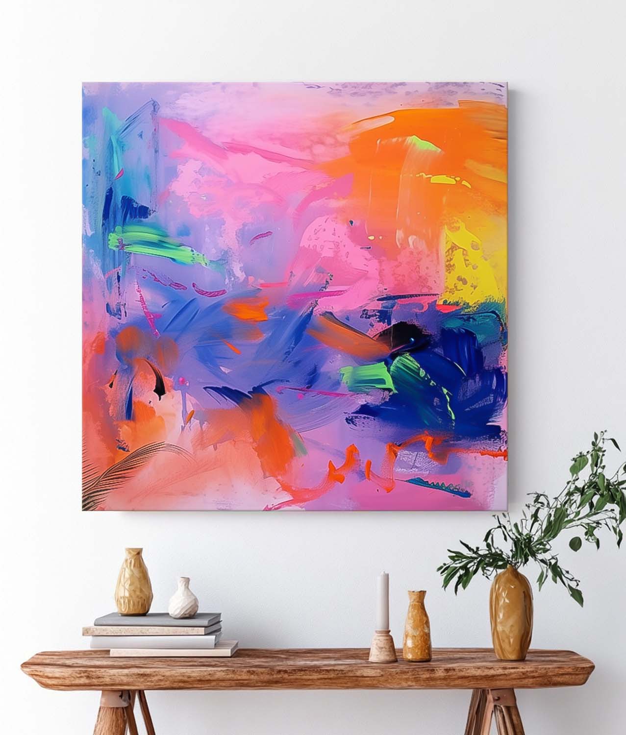 Vibrant Abstract Painting Colorful Wall Art Modern Expressive Brushstroke Oil Painting Original Artwork