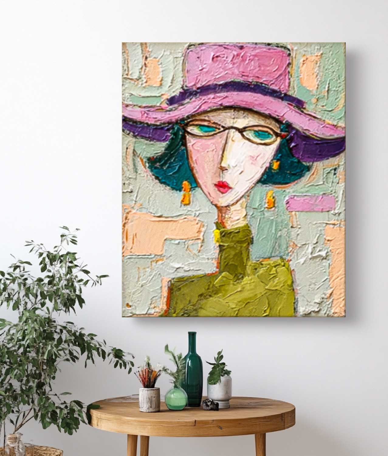 Large People Wall Art Color Abstract Woman Portrait Oil Painting Canvas Original Elegant Lady Painting