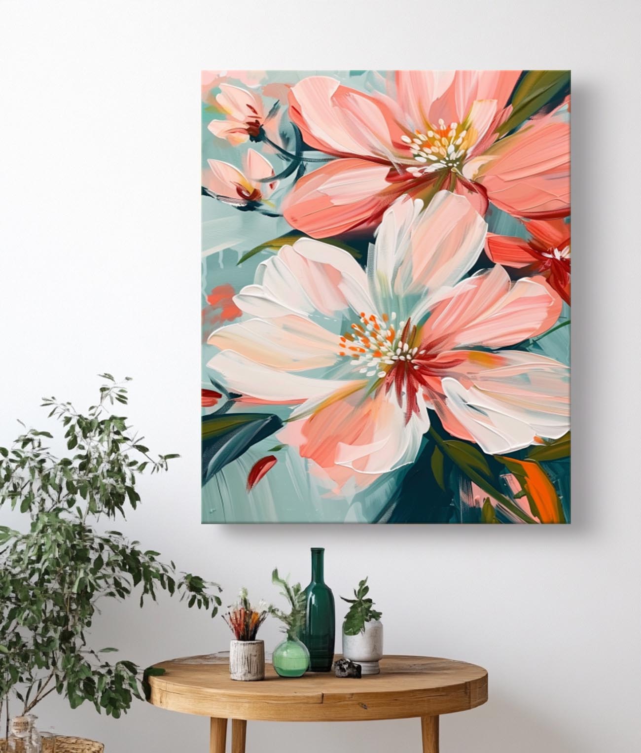 Large Textured Floral Art Original Abstract Peach Blossom Painting Flowers Acrylic Painting Canvas Framed