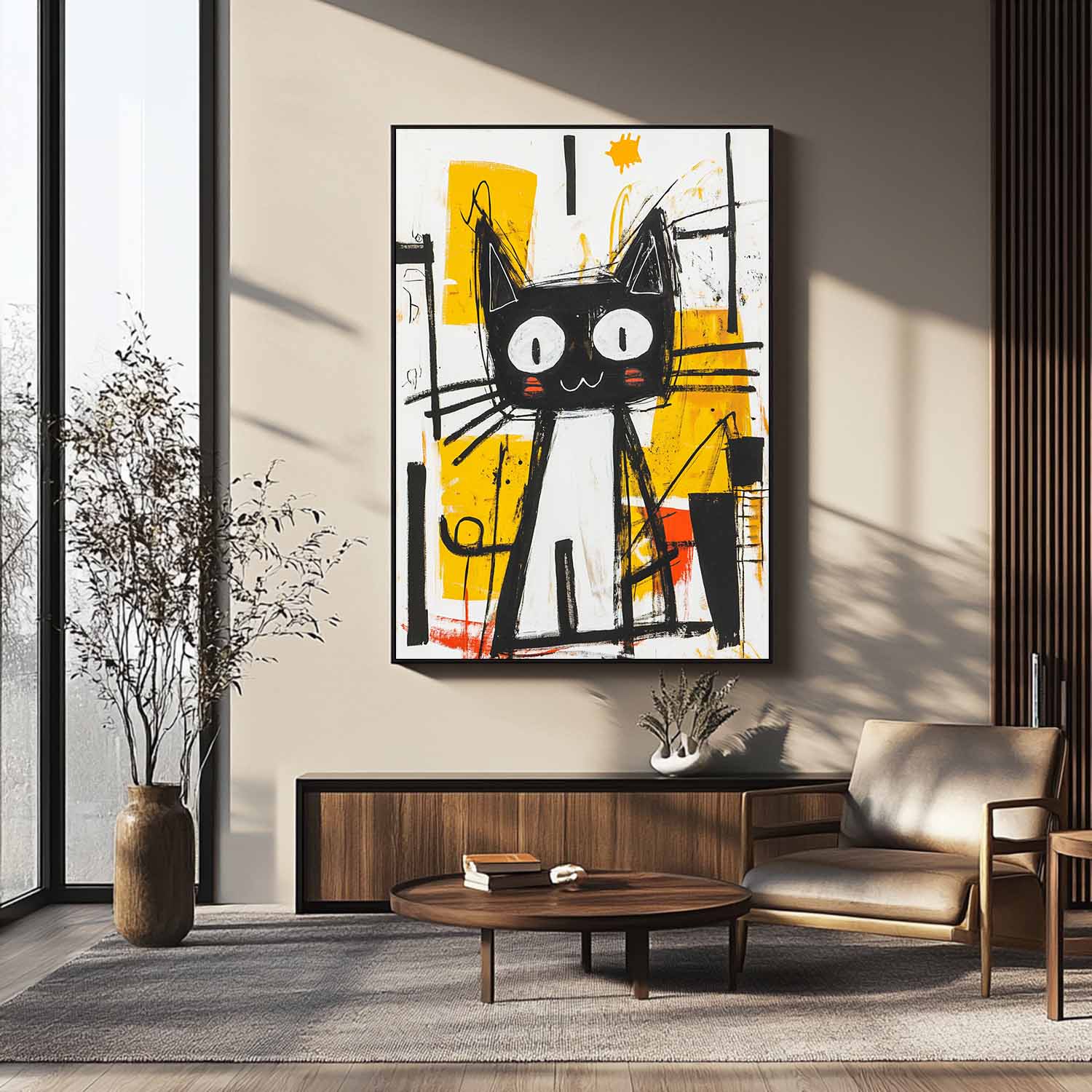 Modern Cute Kitten Texture Animal Oil Painting Graffiti Line Oil Painting Abstract Wall Art Decor