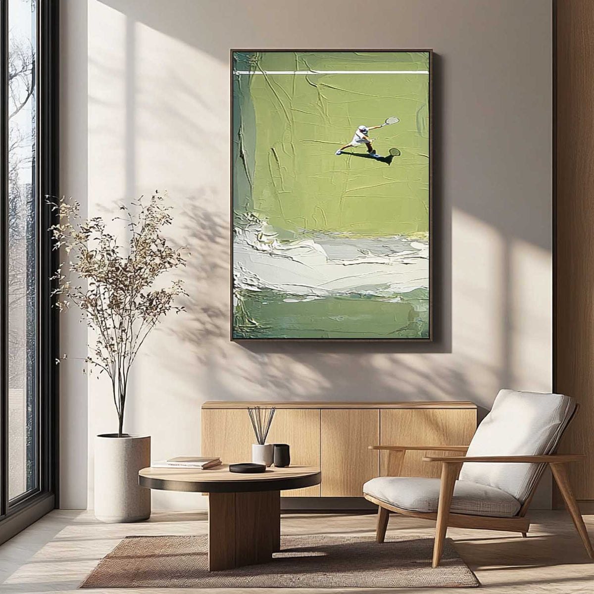 Abstract Tennis Sports Art on Canvas Large Green Tennis Court Painting Textured Wall Art Tennis Lovers Gift