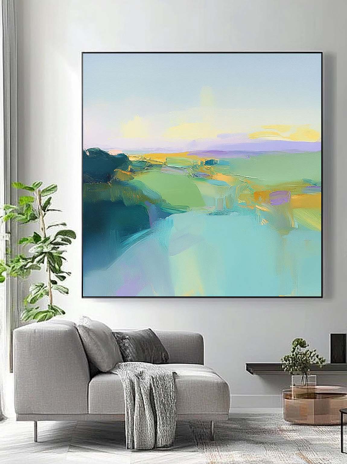 Abstract Texture Canvas Wall Art Abstract Color Landscape painting Large Modern Green Minimalist Painting