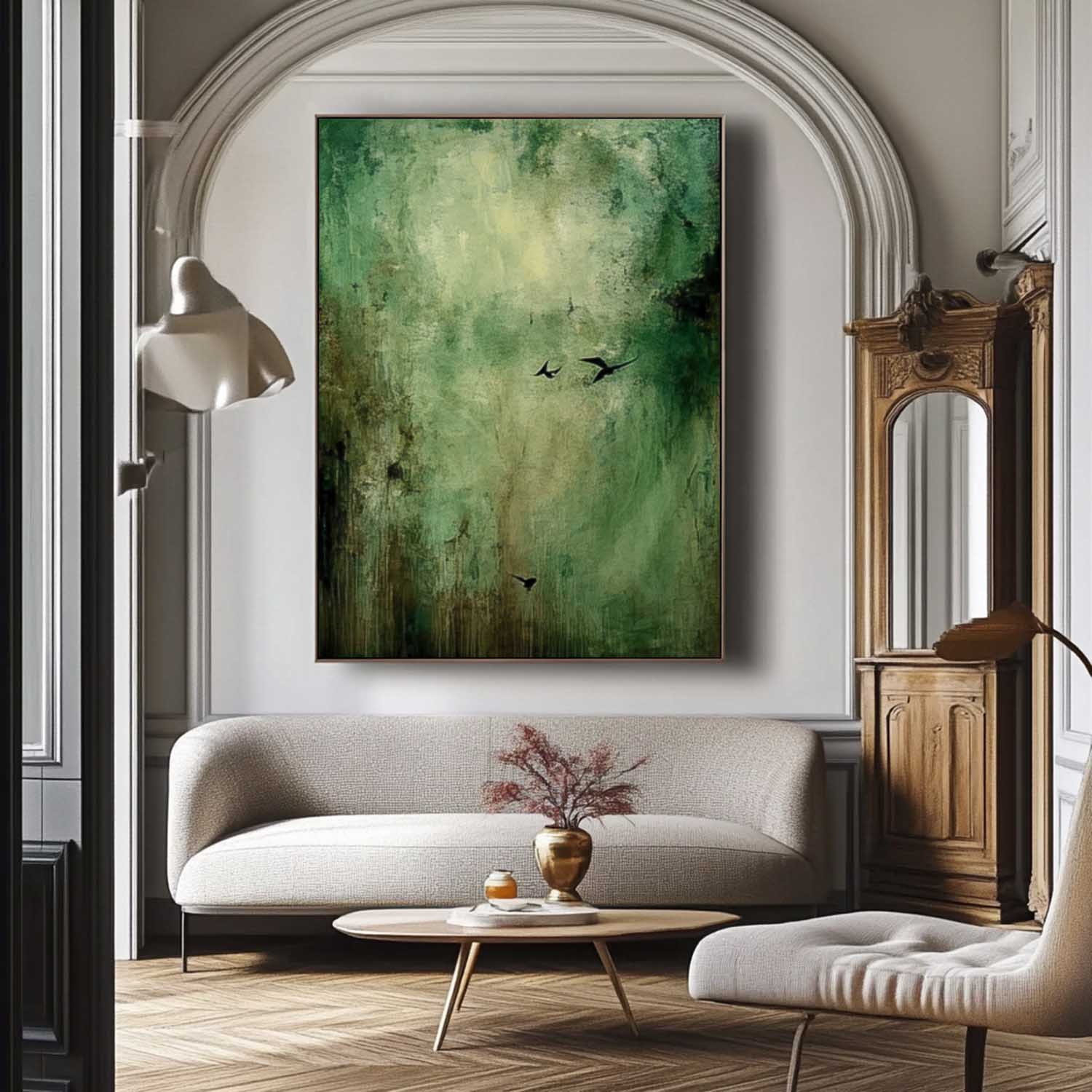 Modern Green Wall Art Large Abstract Forest Oil Painting on Canvas Original Nature Landscape Artwork