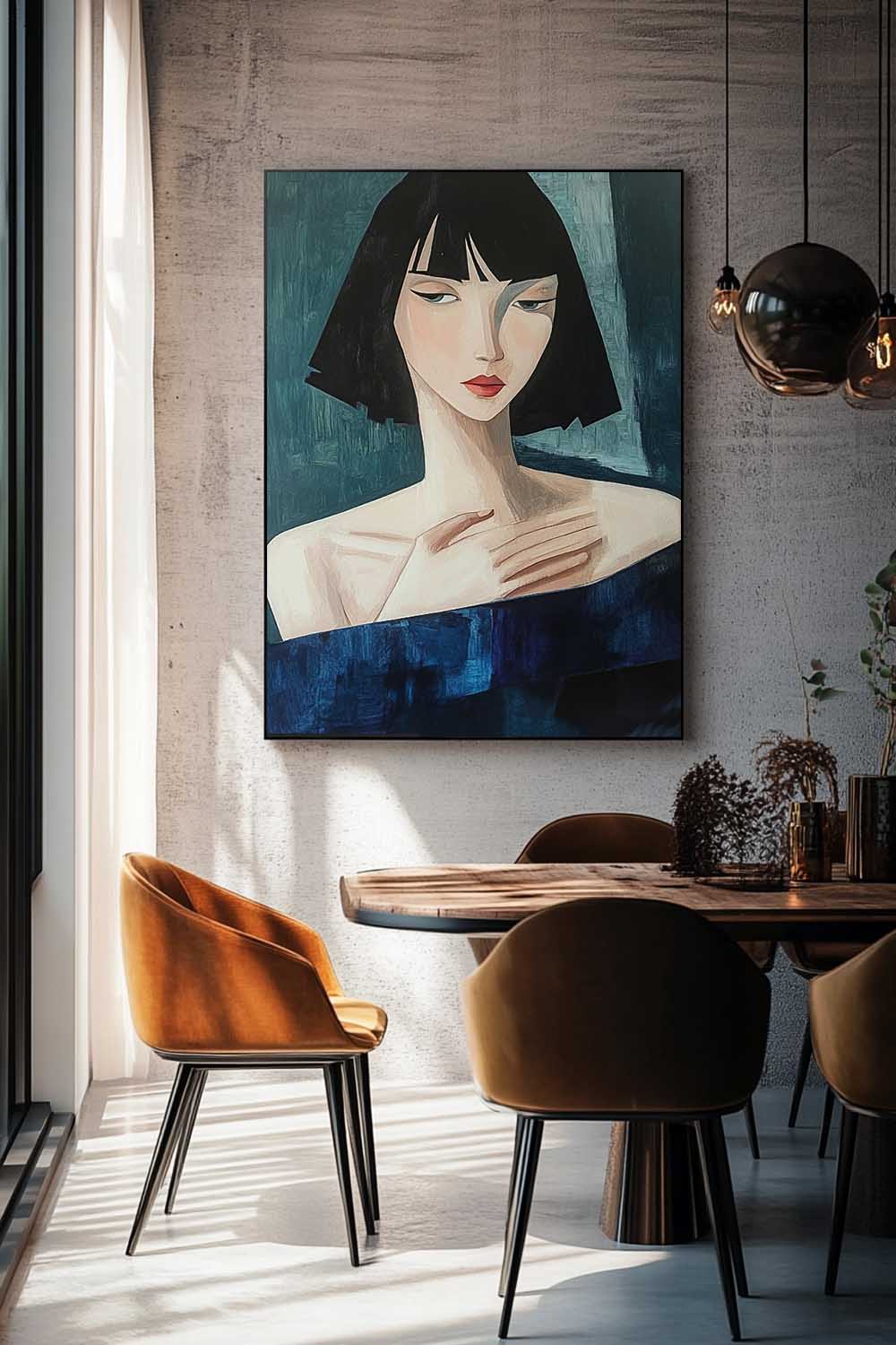Abstract Figure Oil Painting On Canvas Original Texture Short Hair Woman Wall Art Portrait Modern Artwork