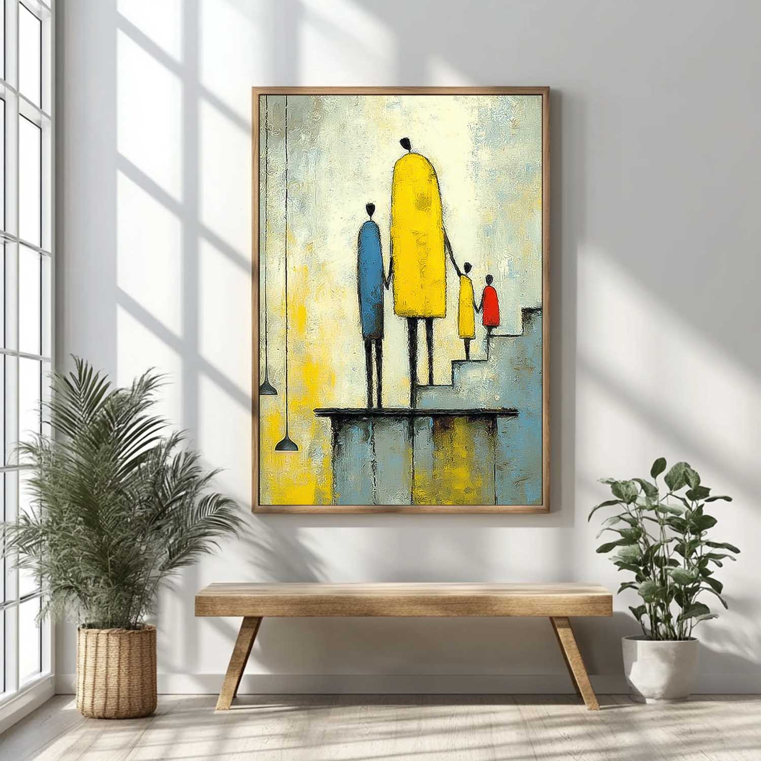 Original Neutral Background Oil Painting Minimalist Family Wall Art Modern City Silhouette Home Decor