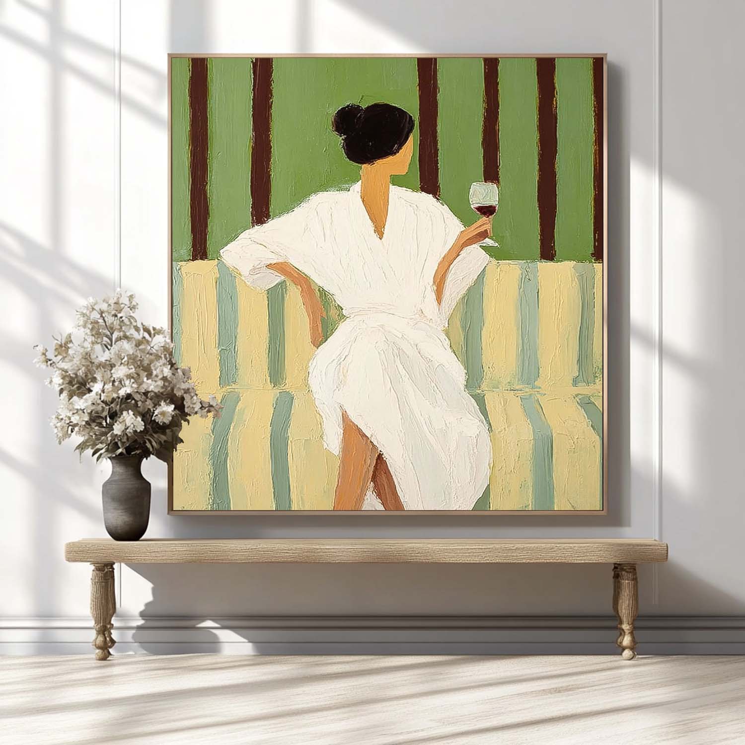 Square Abstract Lady Wearing A Bathrobe Painting Canvas Figure Artwork Original Woman Wall Art