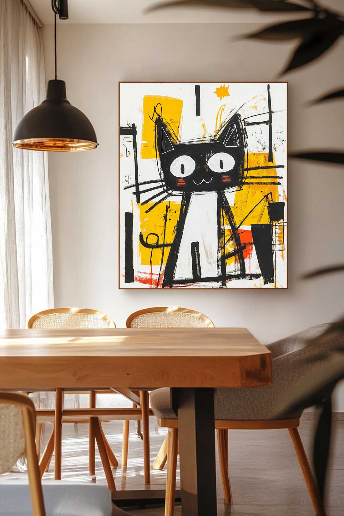 Modern Cute Kitten Texture Animal Oil Painting Graffiti Line Oil Painting Abstract Wall Art Decor