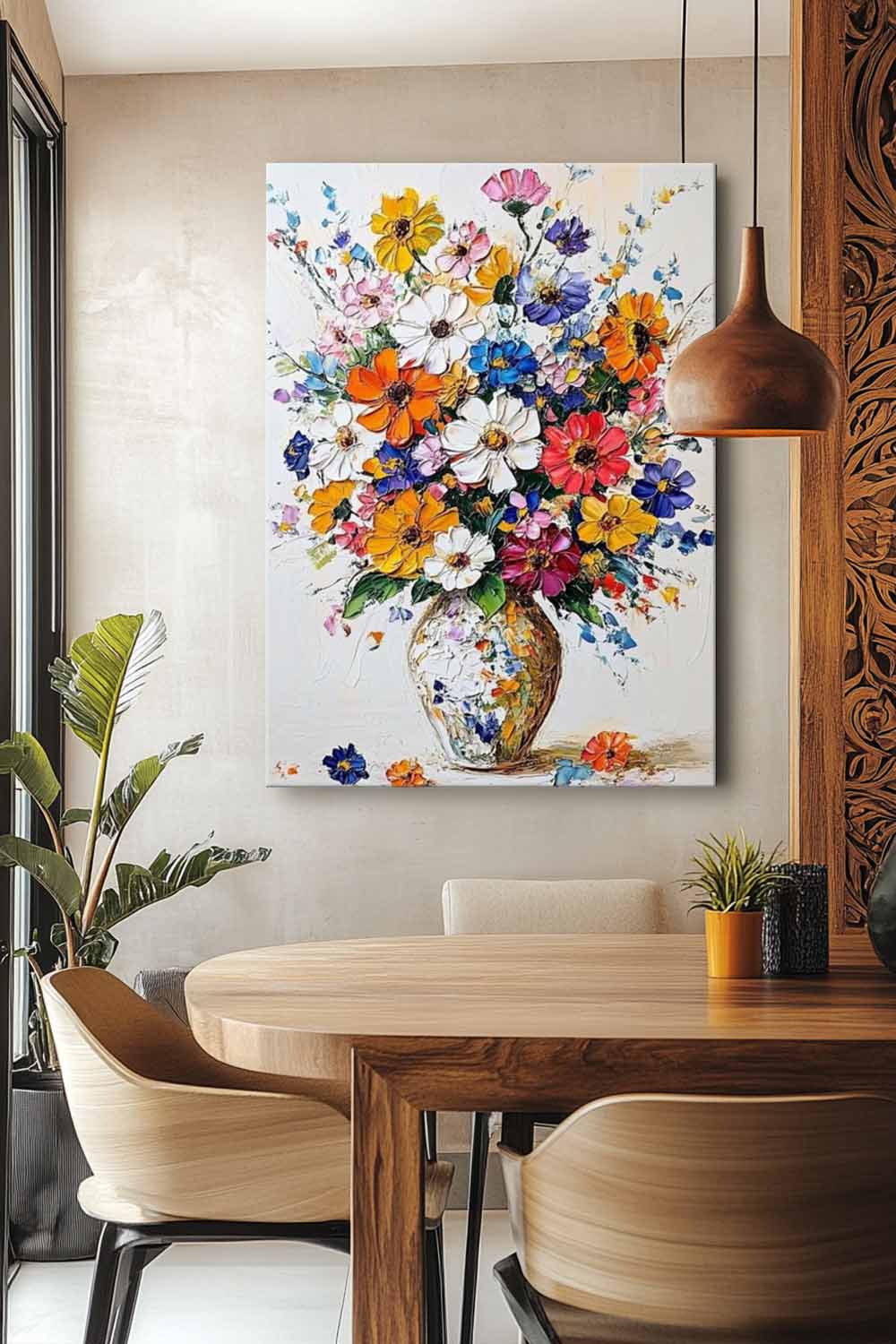 Original Floral Painting Colorful Flowers Acrylic Painting Canvas Large Textured Vase Art For Living Room