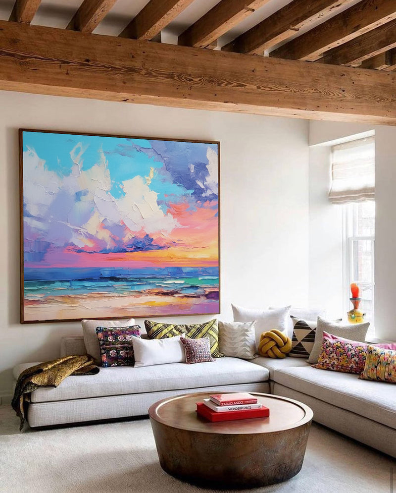 Bright Modern Abstract Landscape Oil Painting On Canvas Large Landscape Original Sunset Wall Art Home Decor