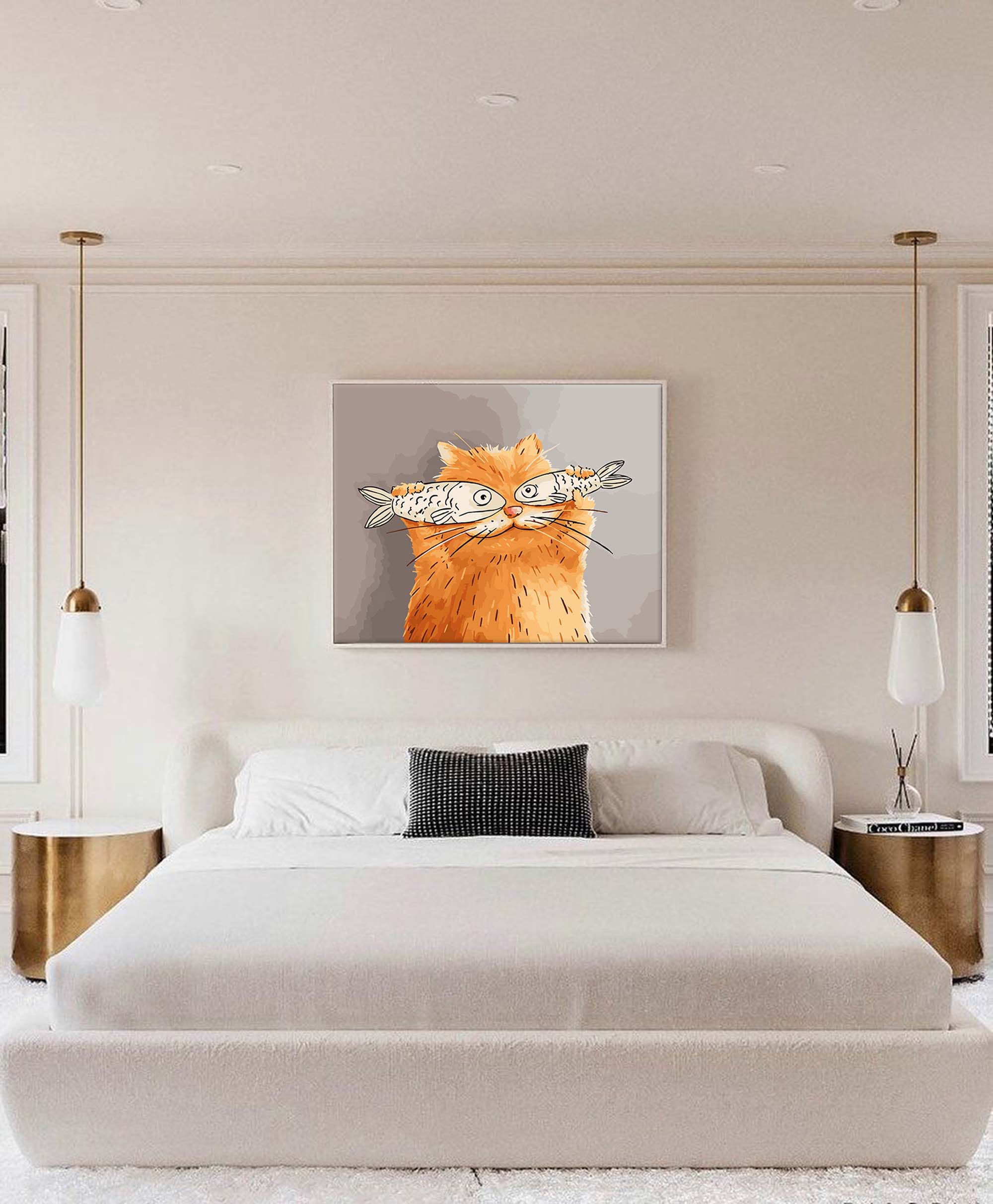 Modern Abstract Animal Oil Painting On Canvas Cute Cats Painting Wall Art Living Room Decor