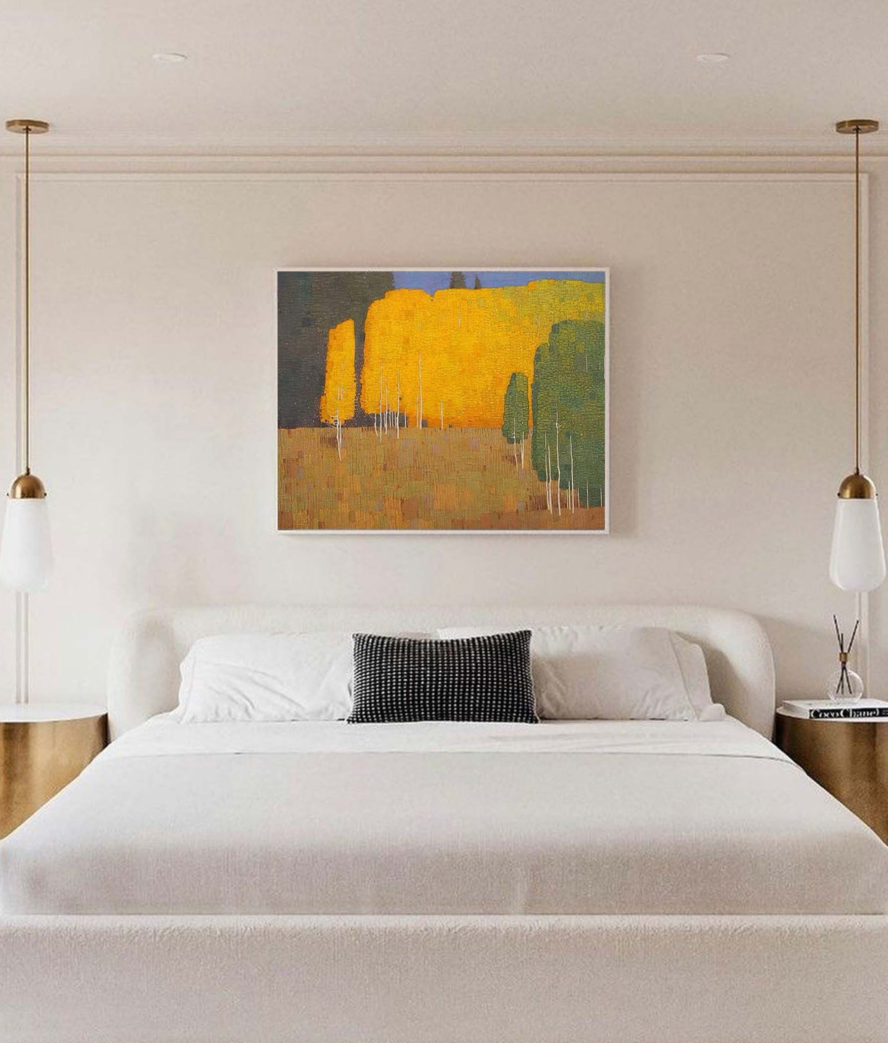 Woods Oil Painting On Canvas Original Wall Art Abstract Yellow Woods Landscape Painting Home Decor