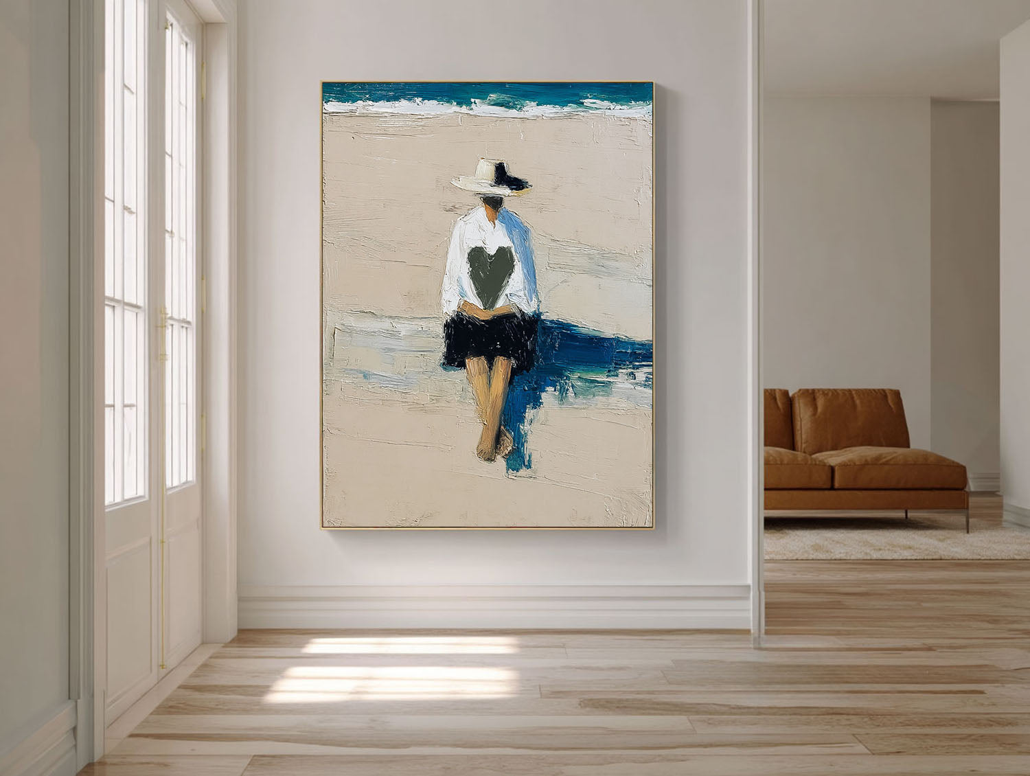 Modern Artwork Original Beach Boy Oil Painting Style for Romantic Holding Love Heart Canvas Wall Art Decor