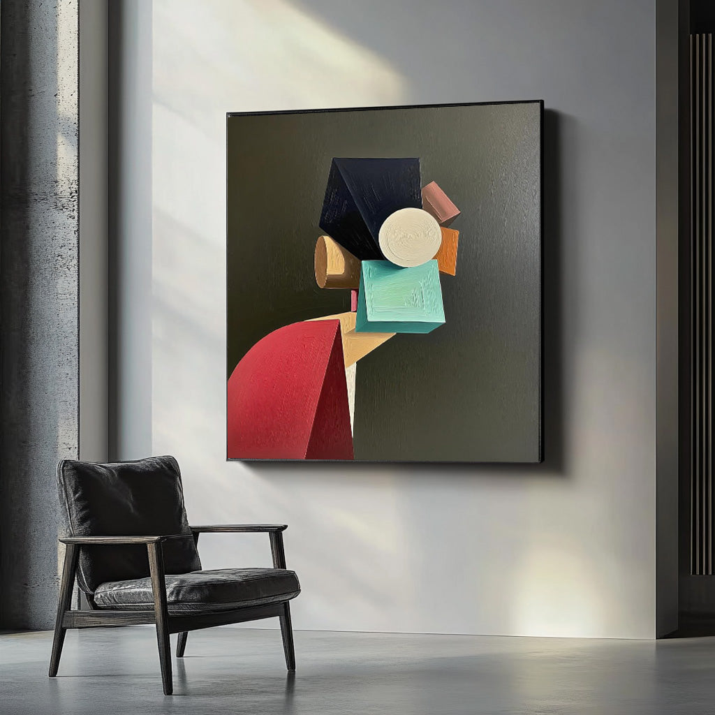 Original Textured Geometric Shapes People Painting Canvas Large Abstract Portrait Wall Art Home Decor