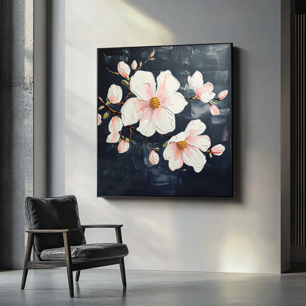 Floral Painting on Canvas 3D Blossom Textured Wall Art Flower Pastel Impasto Botanical Minimalism Artwork