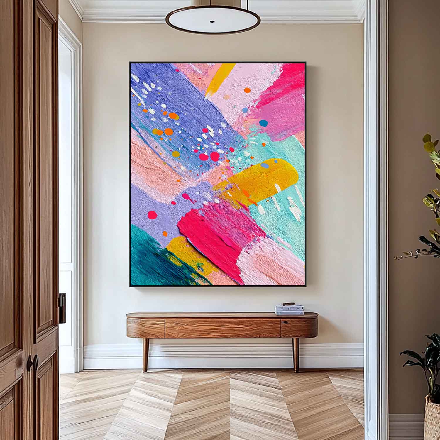 Colorful Abstract Painting Modern Wall Art Decor Textured Brushstrokes Handmade Canvas For Living Room