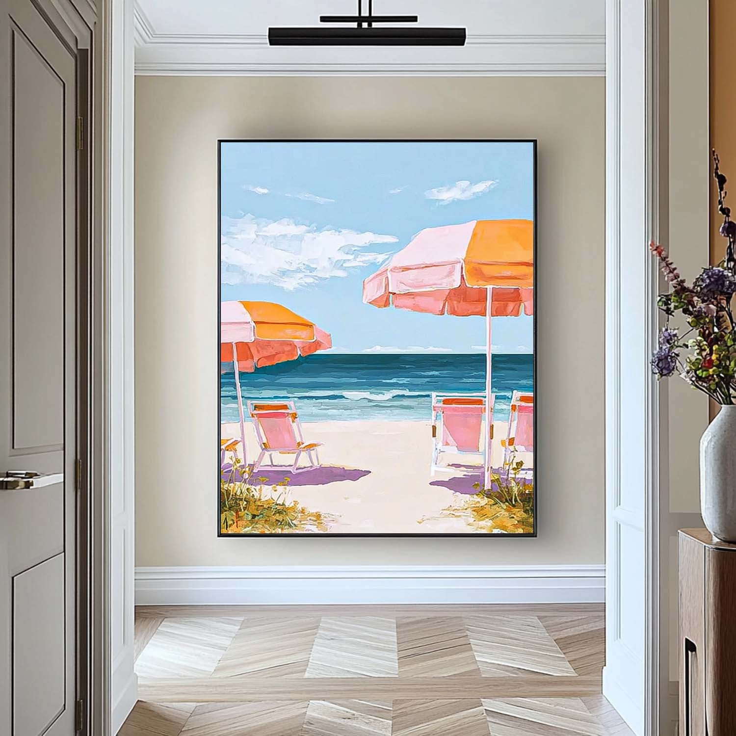 Abstract Beach Scenery Oil Painting Framed Colorful Seaside Landscape Artwork Large Wall Art Home Decor