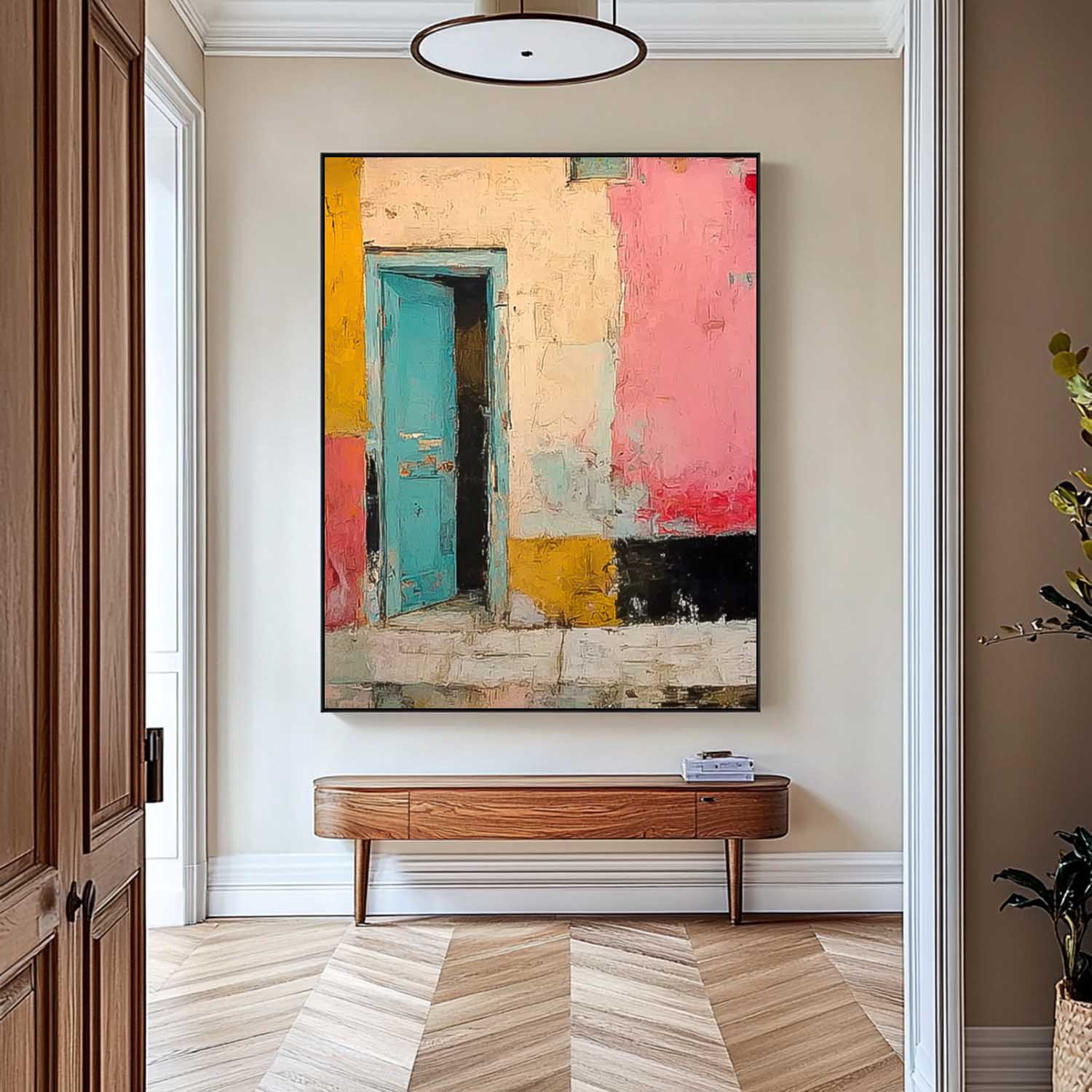 Abstract Acrylic painting Large Architectural Door Painting Framed Original Vibrant Doorway Wall Art