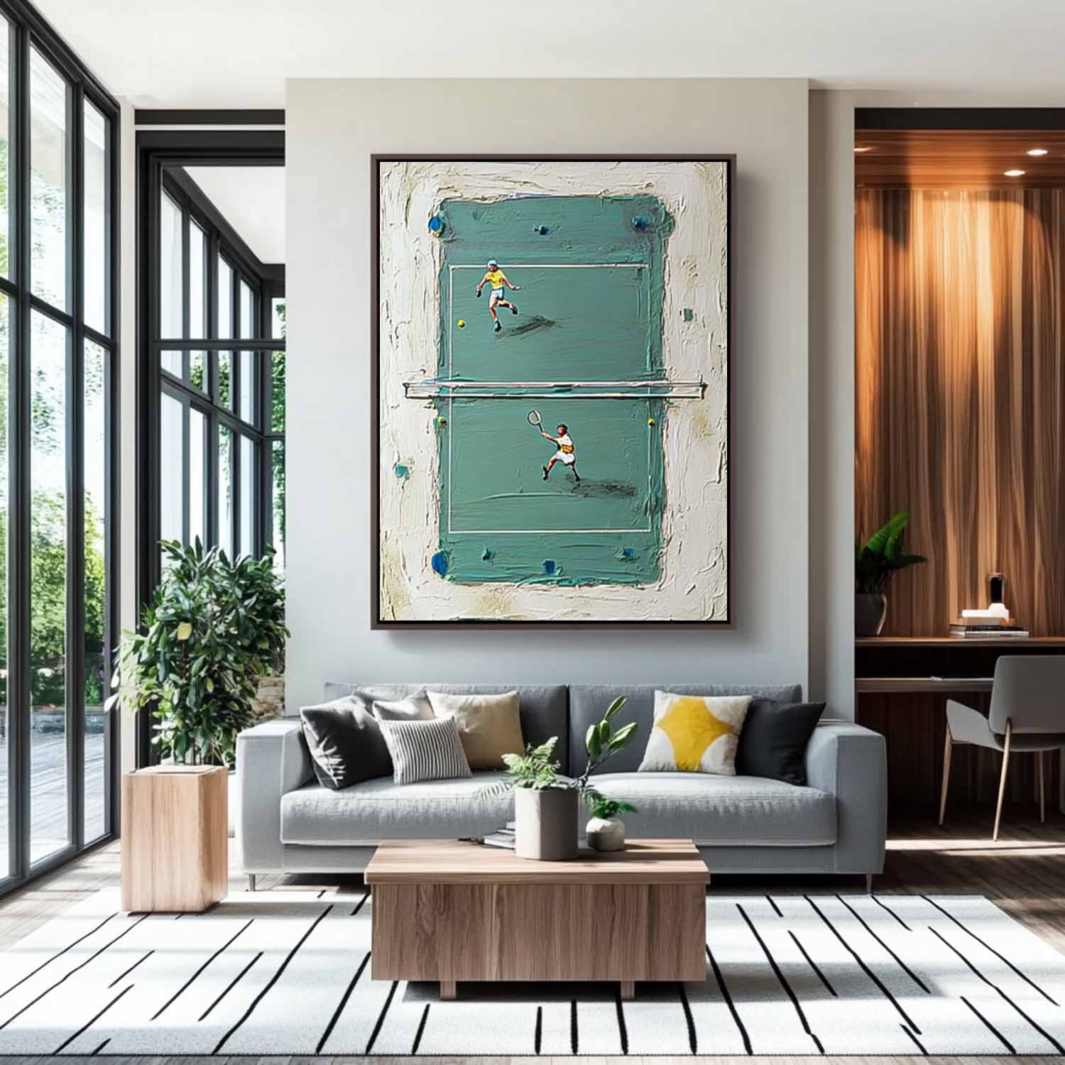 Original Green Tennis Court Oil Painting  Large Tennis Wall Art Tennis Lovers Gifts Sports Decor