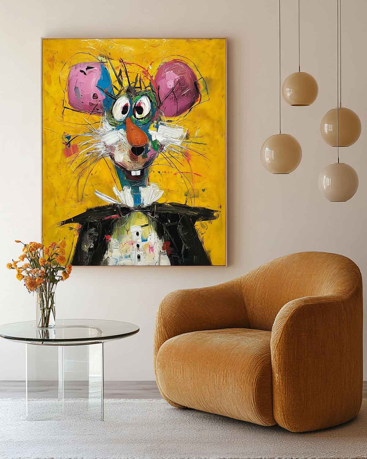 Cute  Mouse Abstract Wall Art Large Acrylic Painting Impression Graffiti Animal Oil Painting Home Decor
