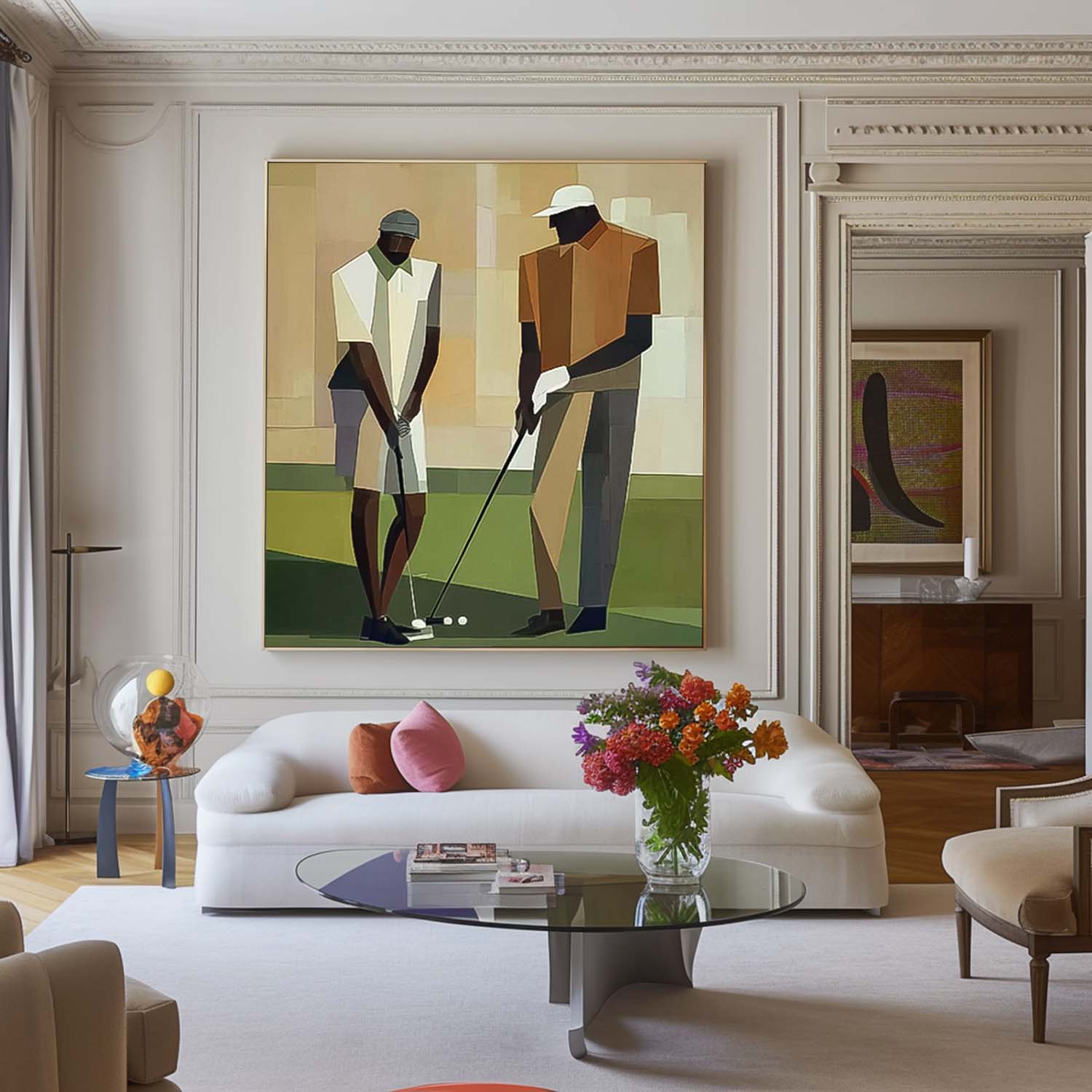 Square Textured Golf Art Modern Golf Artwork Unique Art Contemporary Sport Decor Golf Lovers Gift