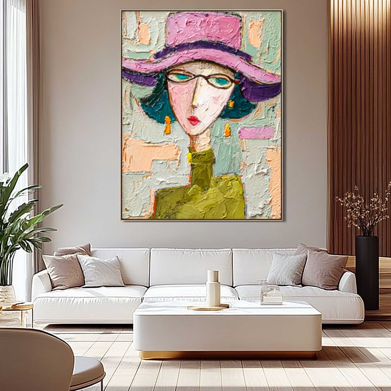 Large People Wall Art Color Abstract Woman Portrait Oil Painting Canvas Original Elegant Lady Painting