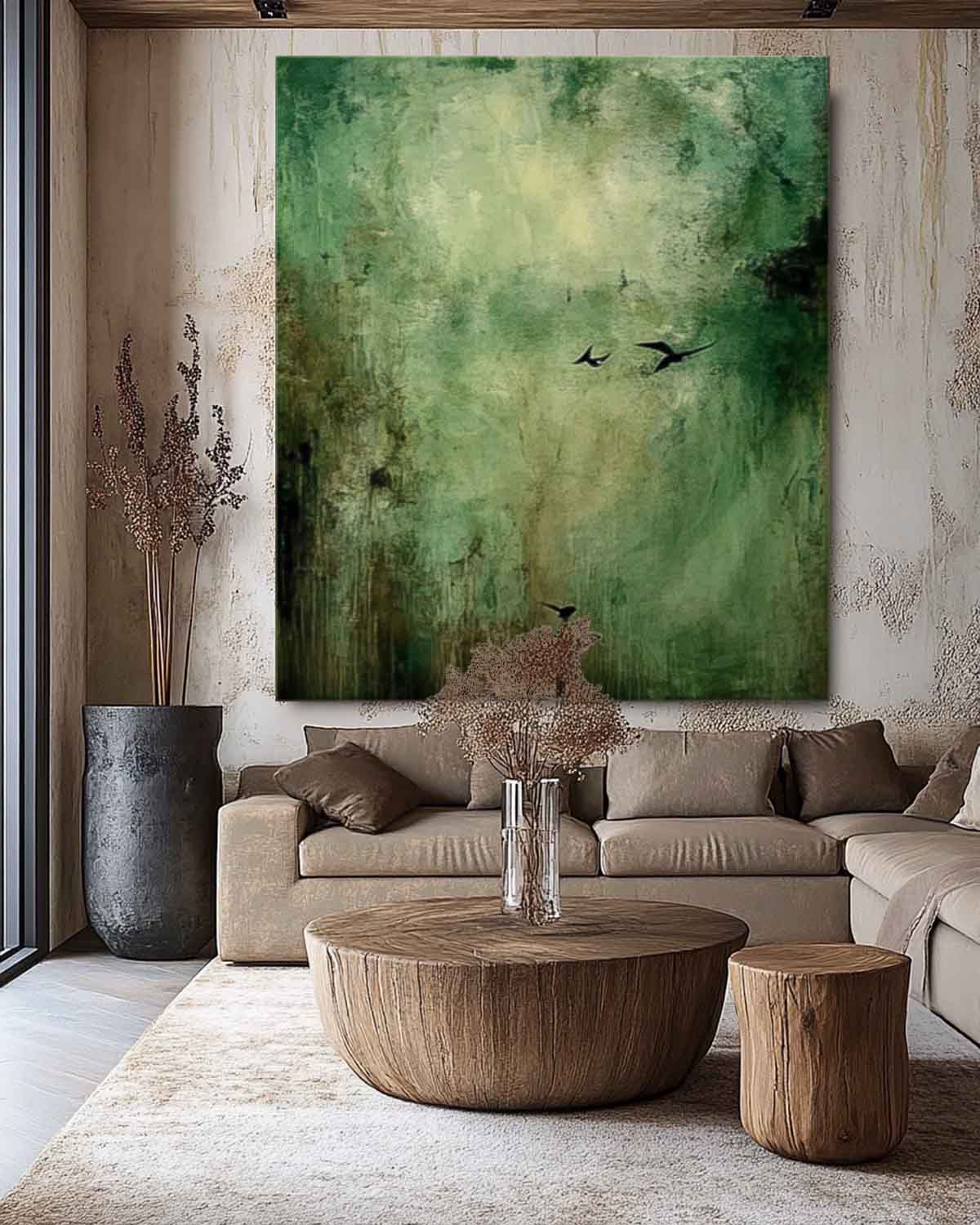 Modern Green Wall Art Large Abstract Forest Oil Painting on Canvas Original Nature Landscape Artwork