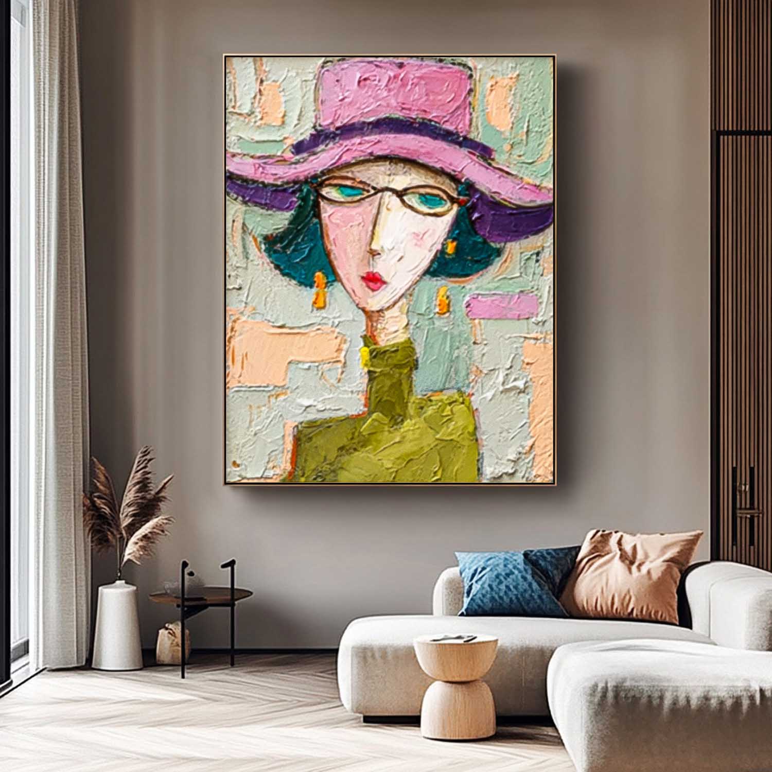 Large People Wall Art Color Abstract Woman Portrait Oil Painting Canvas Original Elegant Lady Painting