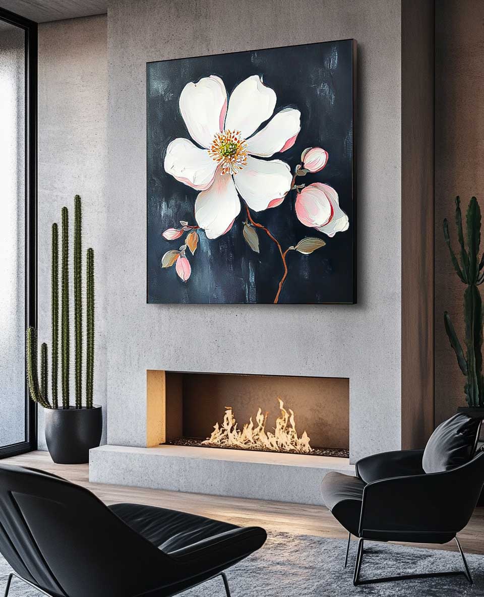 3D Blossom Textured Wall Art Floral Painting on Canvas Flower Pastel Impasto Botanical Minimalism Artwork