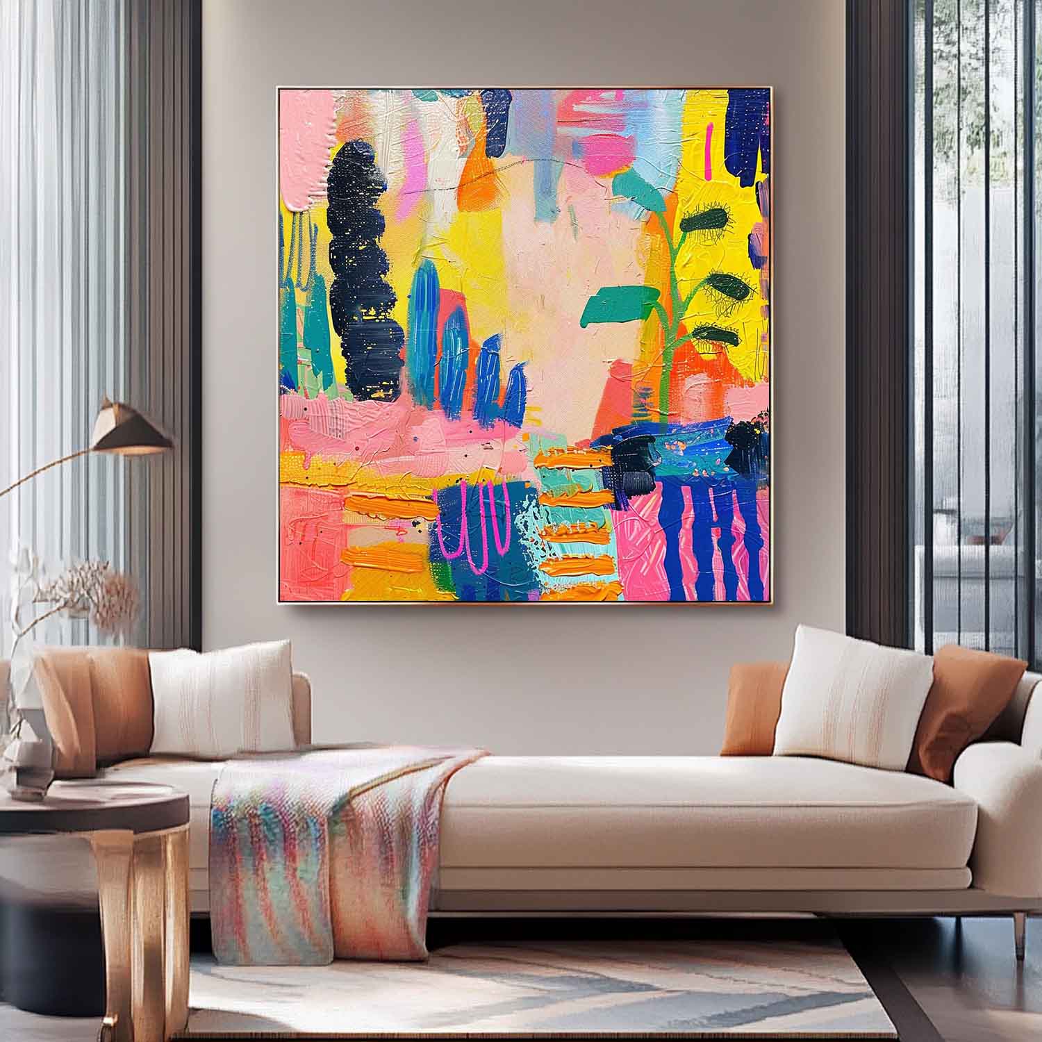 Original Canvas Wall Art Textured Artwork Colorful Large Graffiti Abstract Painting Children's Room Decor