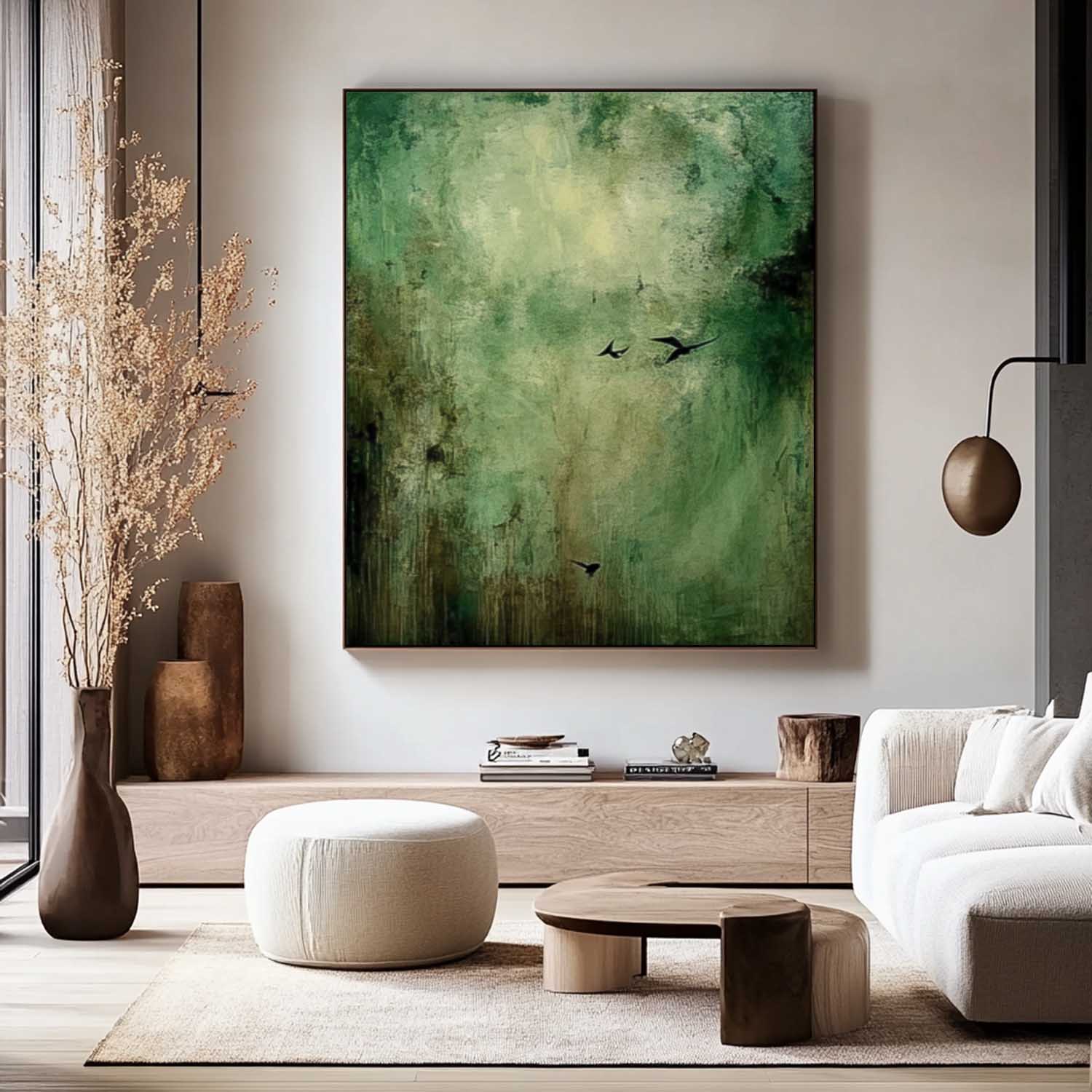 Modern Green Wall Art Large Abstract Forest Oil Painting on Canvas Original Nature Landscape Artwork