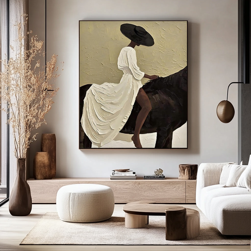 Vintage Horse Girl Oil Painting Victorian Portrait Equestrian Wall Art Textured Canvas Art Home Decor