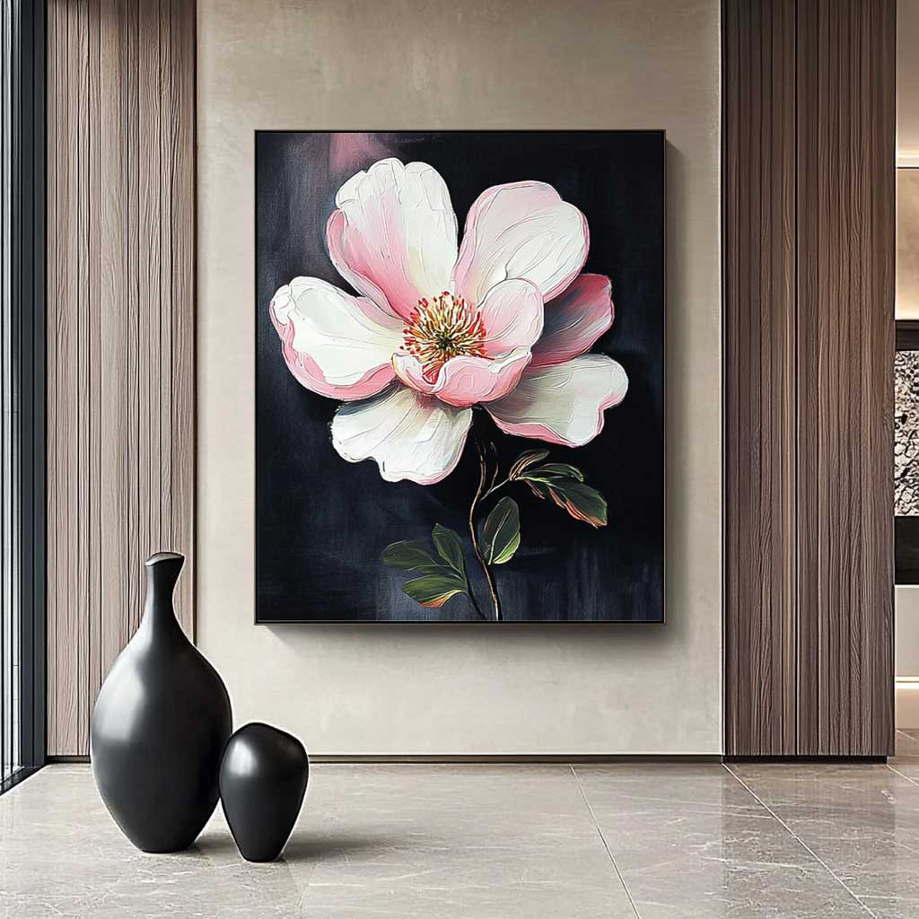 Flower Pastel Impasto Botanical Artwork Floral Painting on Canvas 3D Blossom Textured Wall Art Home Decor