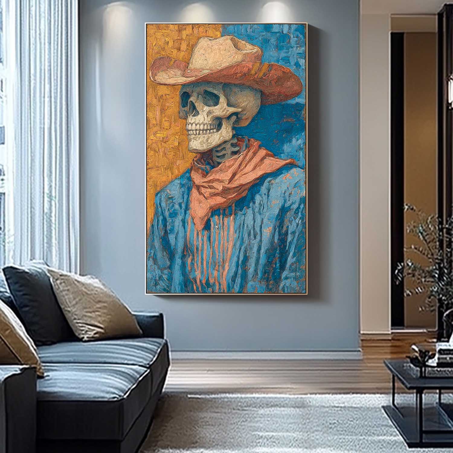 Original Gentleman Skeleton Wall Art Large Skeleton Painting Framed Abstract Figures Acrylic painting