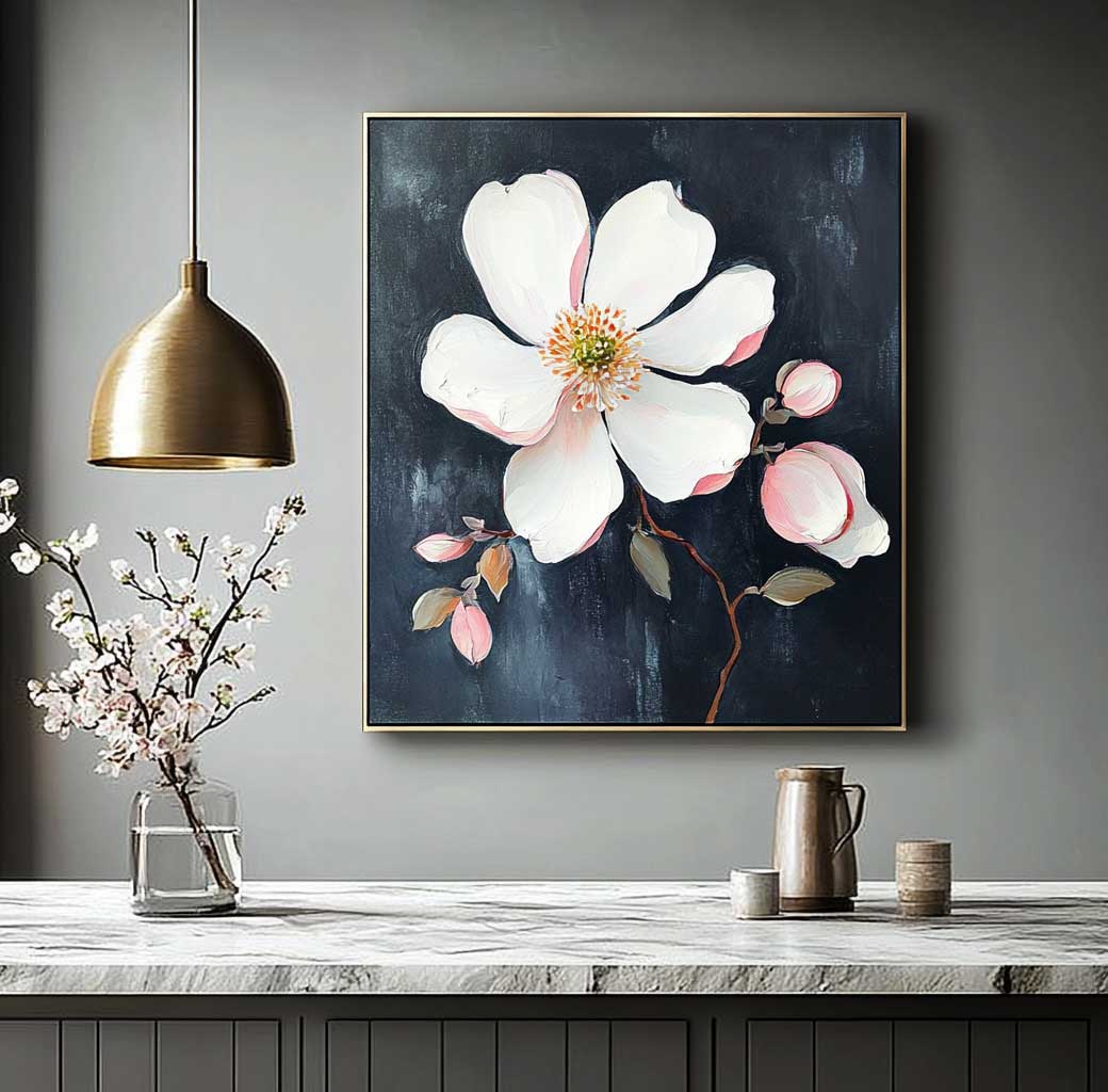 3D Blossom Textured Wall Art Floral Painting on Canvas Flower Pastel Impasto Botanical Minimalism Artwork