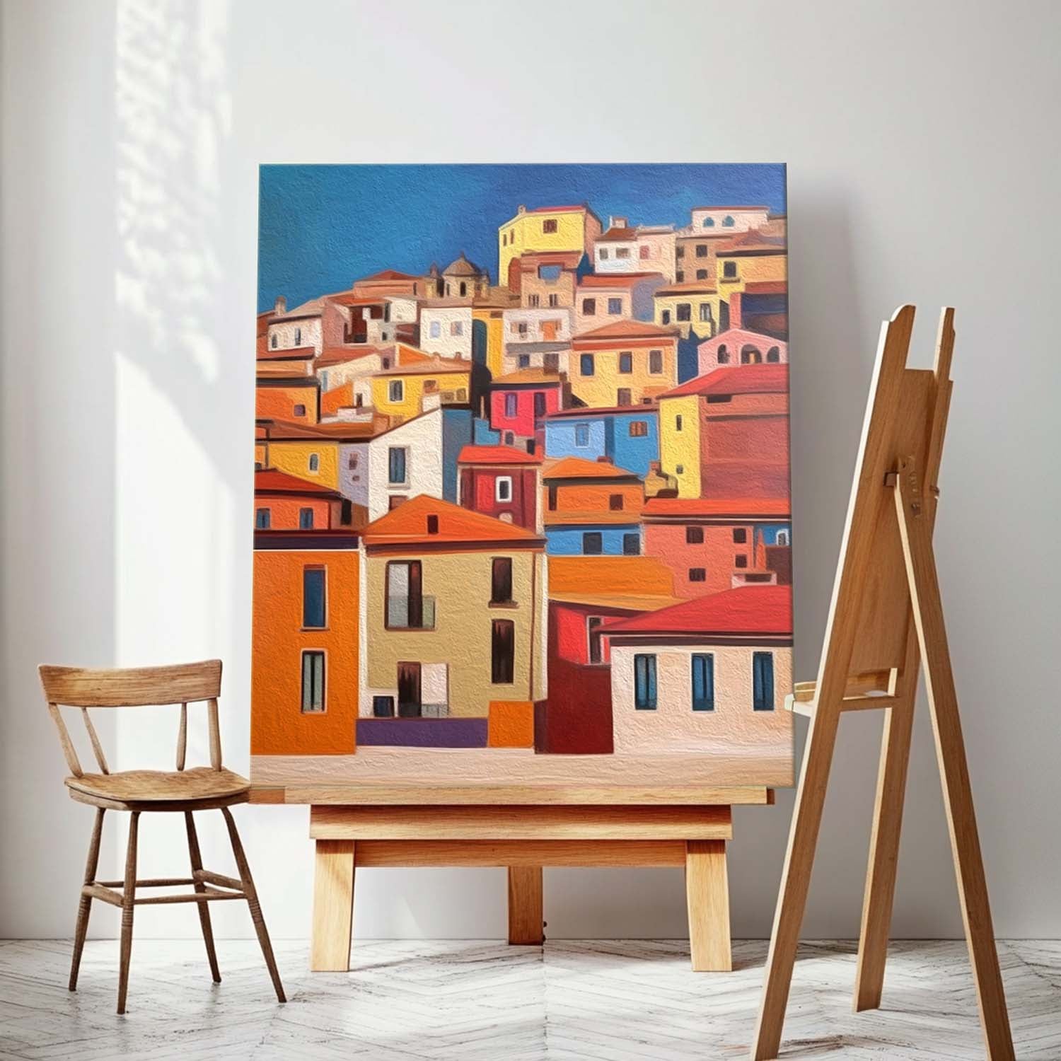 Original Architecture Wall Art Large Realism Acrylic painting Modern Colorful House Oil Painting Home Decor